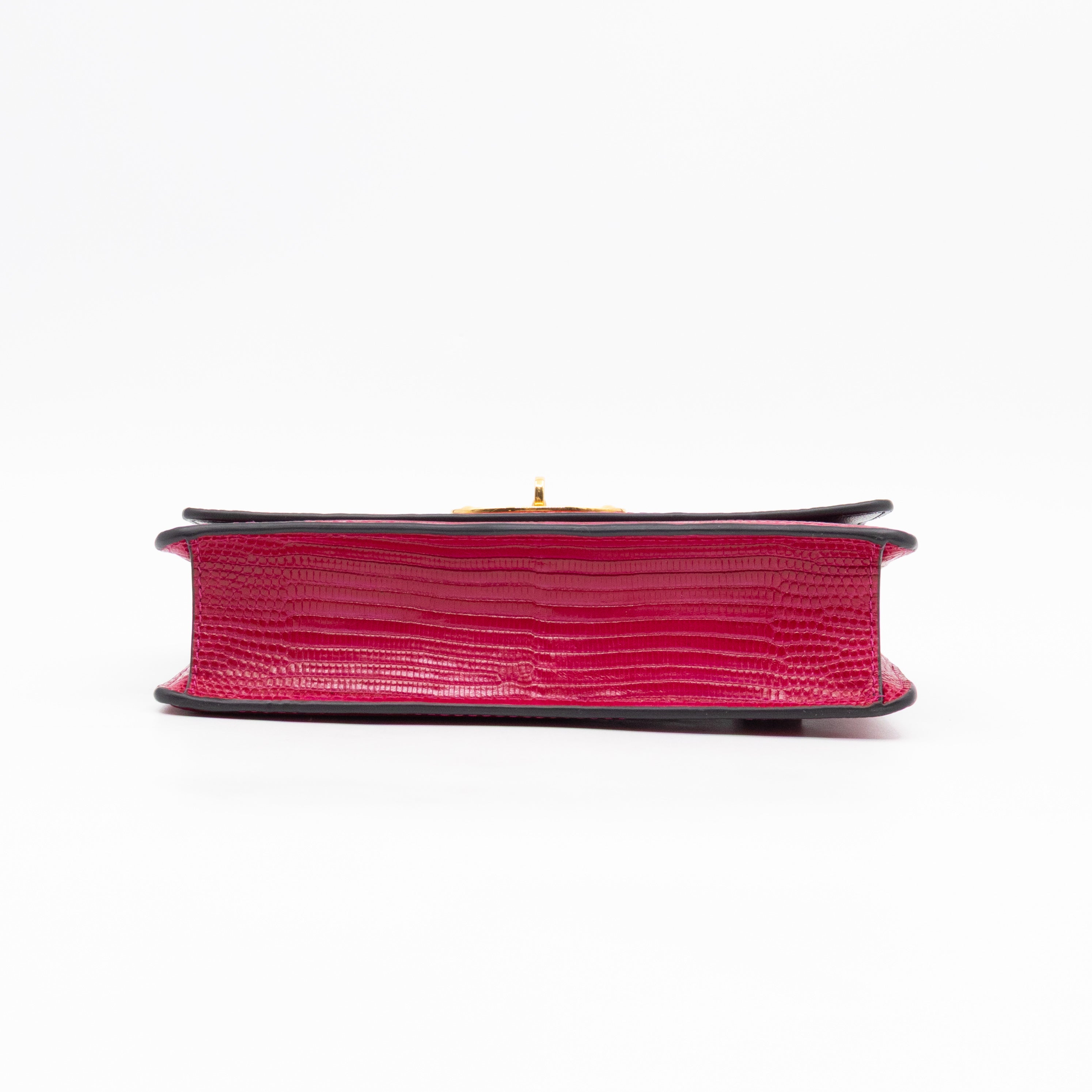 Small Darley Wallet On Chain Deep Pink Lizard Embossed Leather