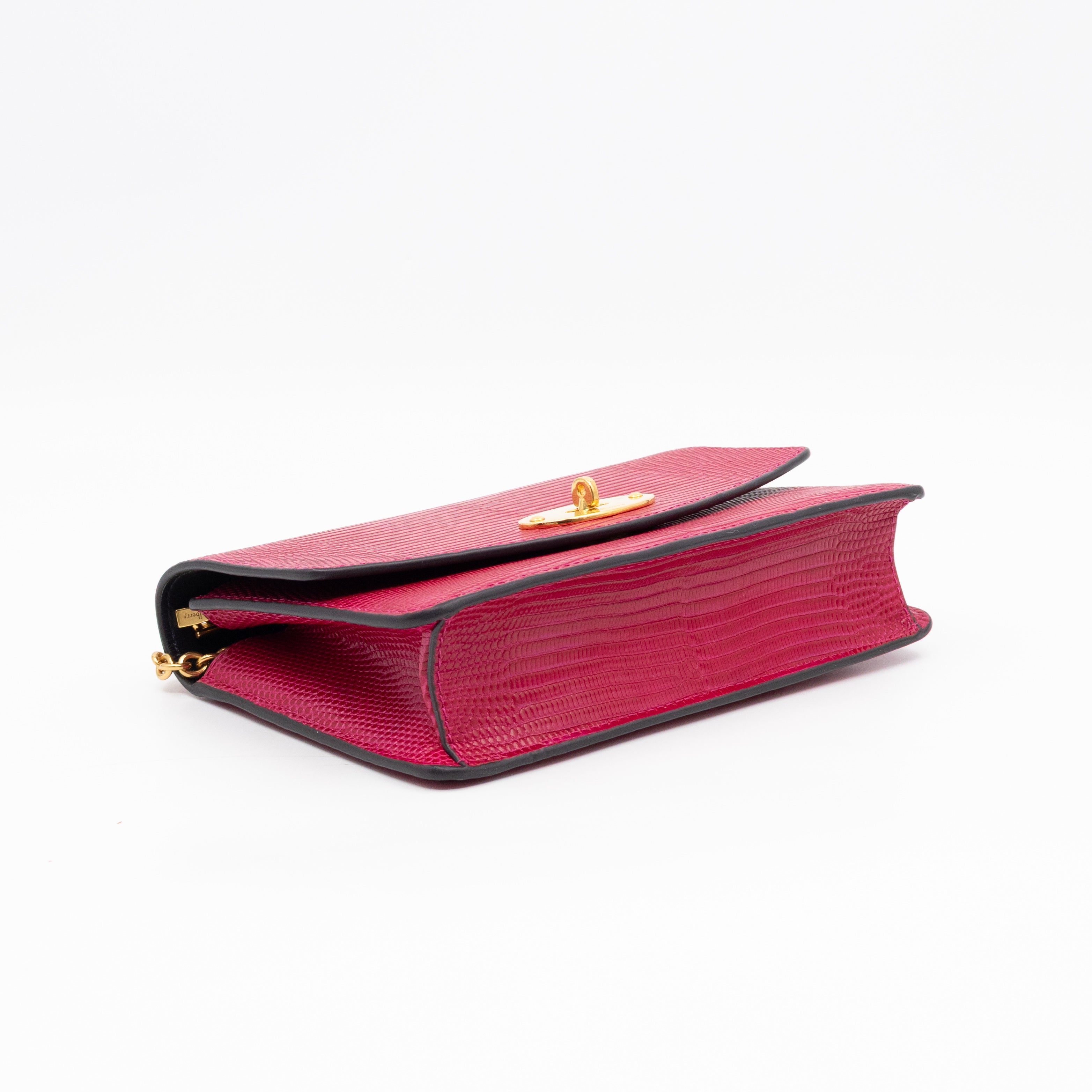 Small Darley Wallet On Chain Deep Pink Lizard Embossed Leather