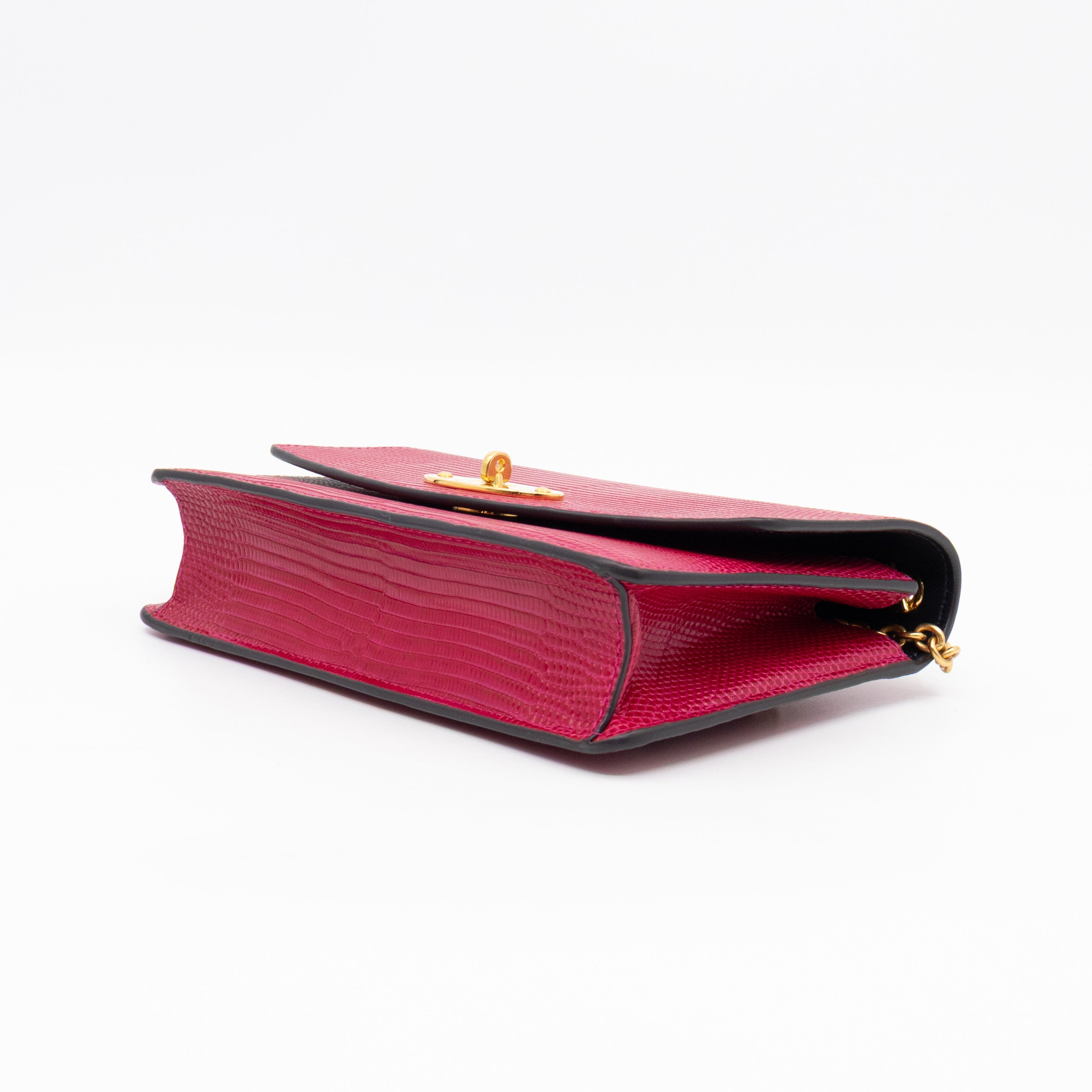 Small Darley Wallet On Chain Deep Pink Lizard Embossed Leather