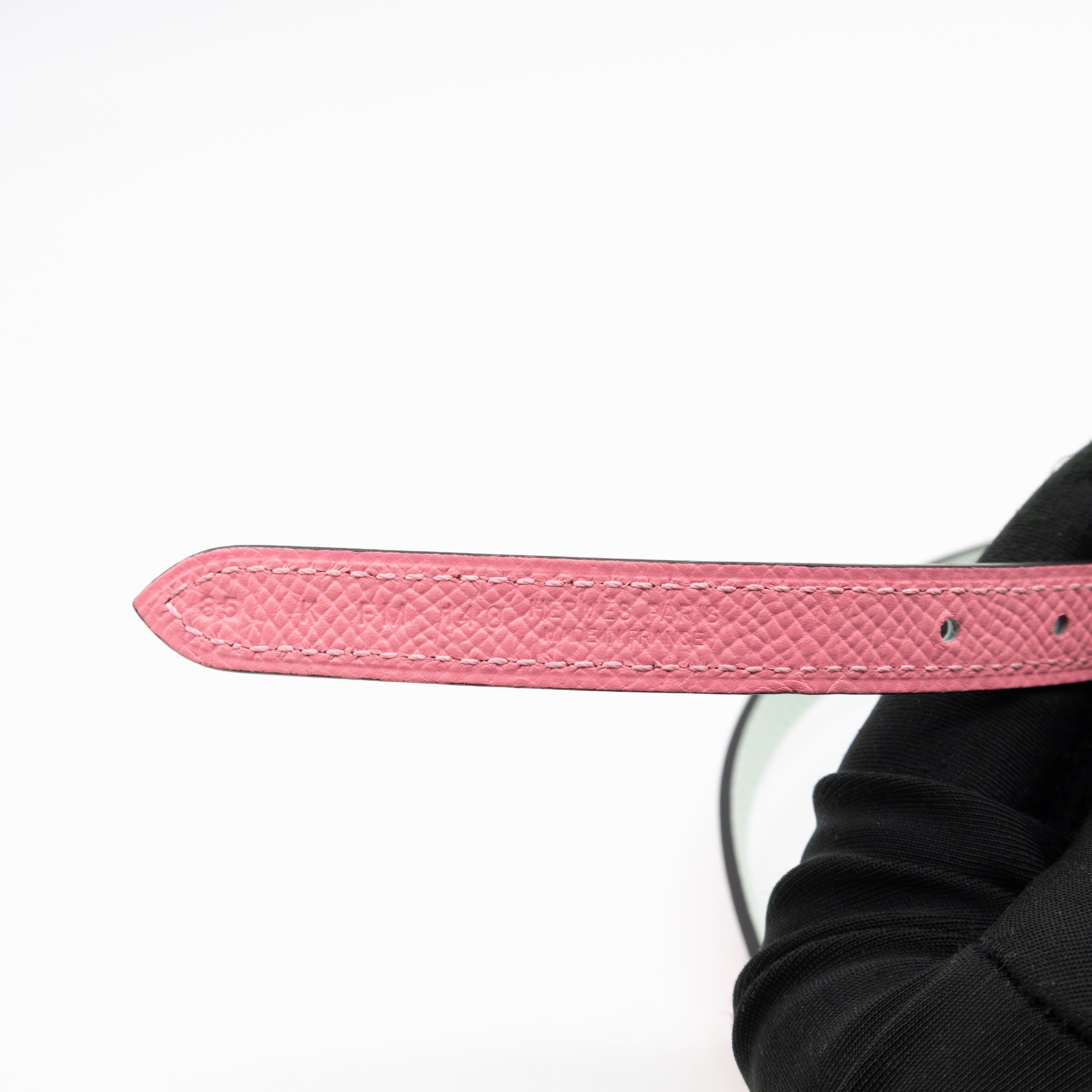 Maillon H Buckle & Reversible Vert Peppermint and Rose Confetti Leather Belt 85 cm