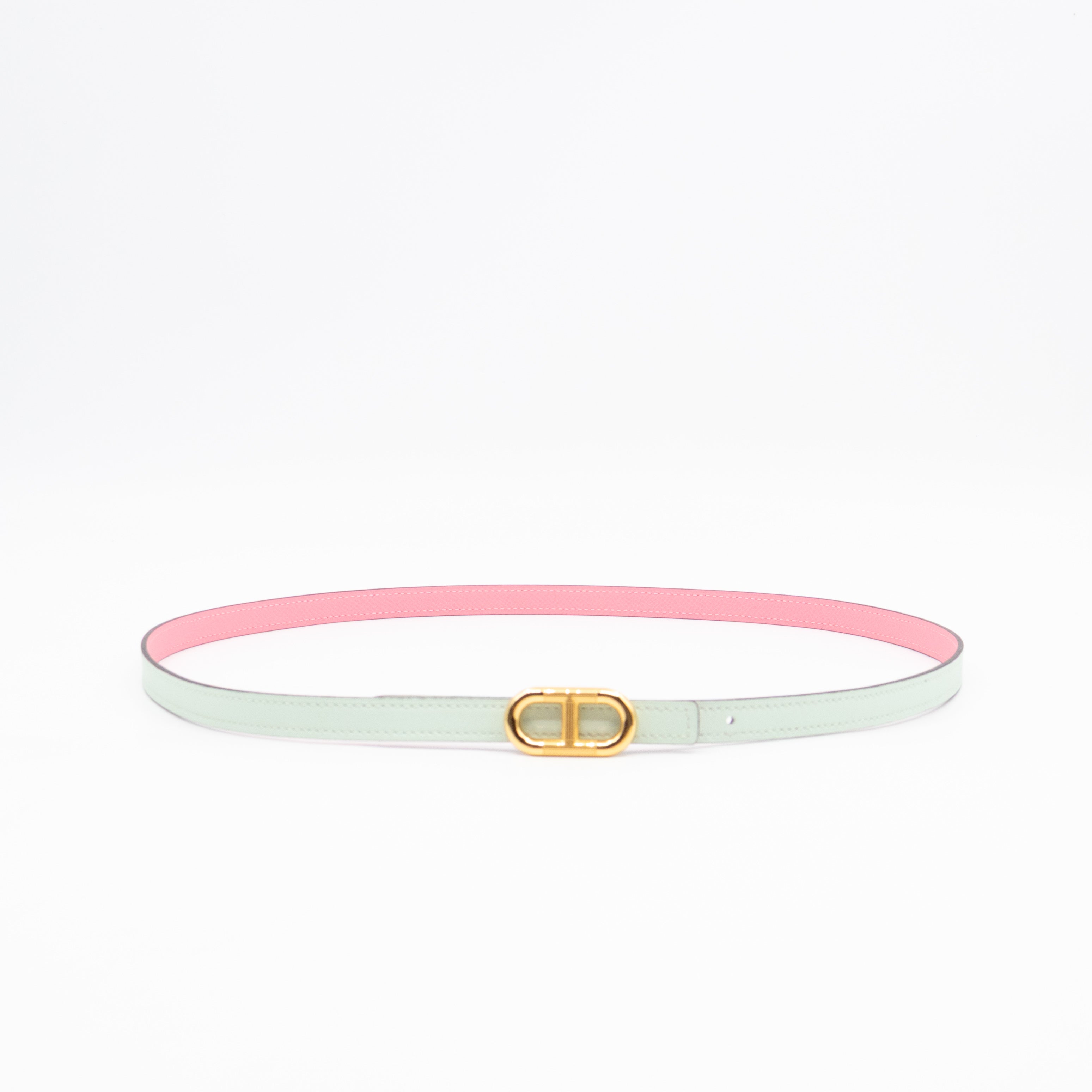Maillon H Buckle & Reversible Vert Peppermint and Rose Confetti Leather Belt 85 cm