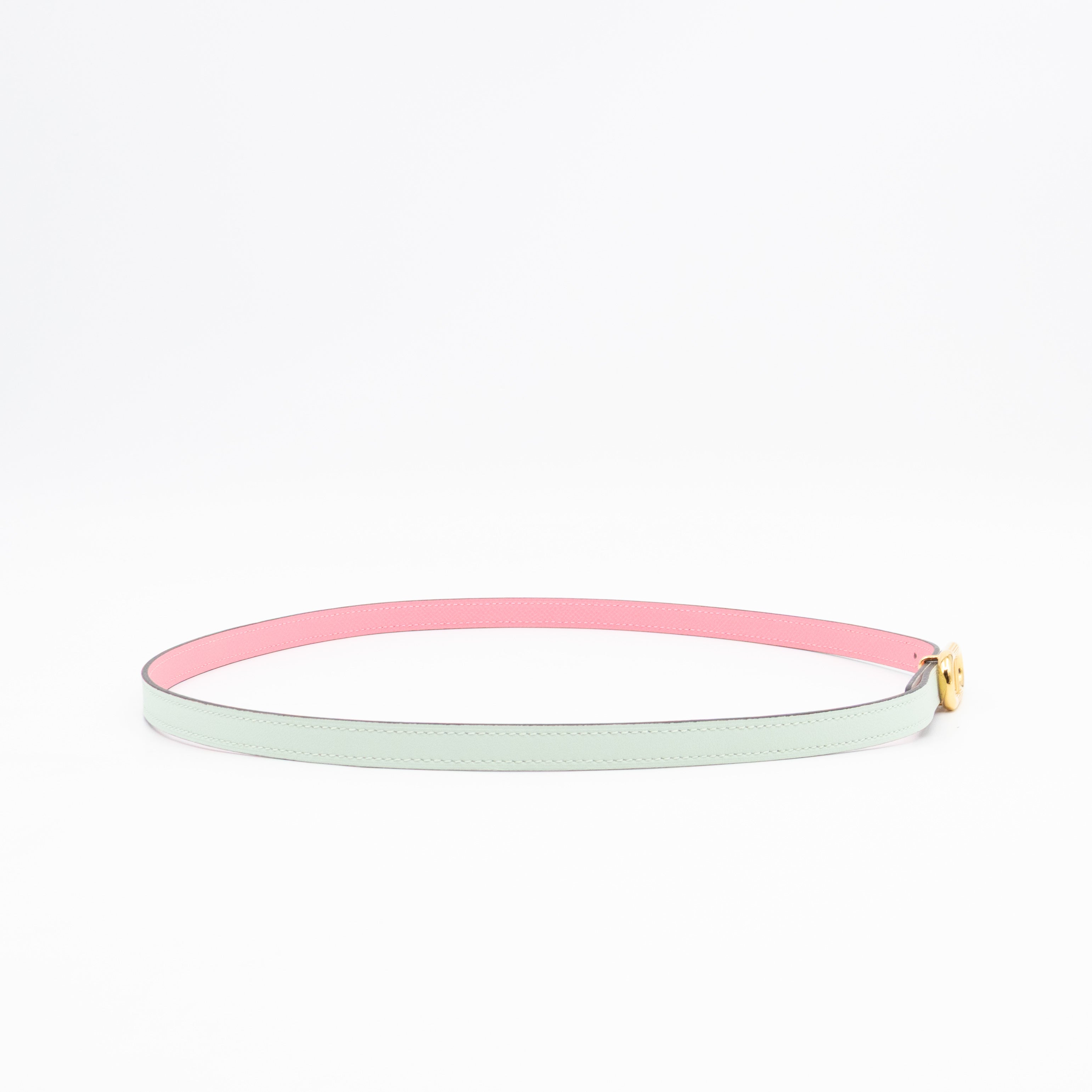 Maillon H Buckle & Reversible Vert Peppermint and Rose Confetti Leather Belt 85 cm