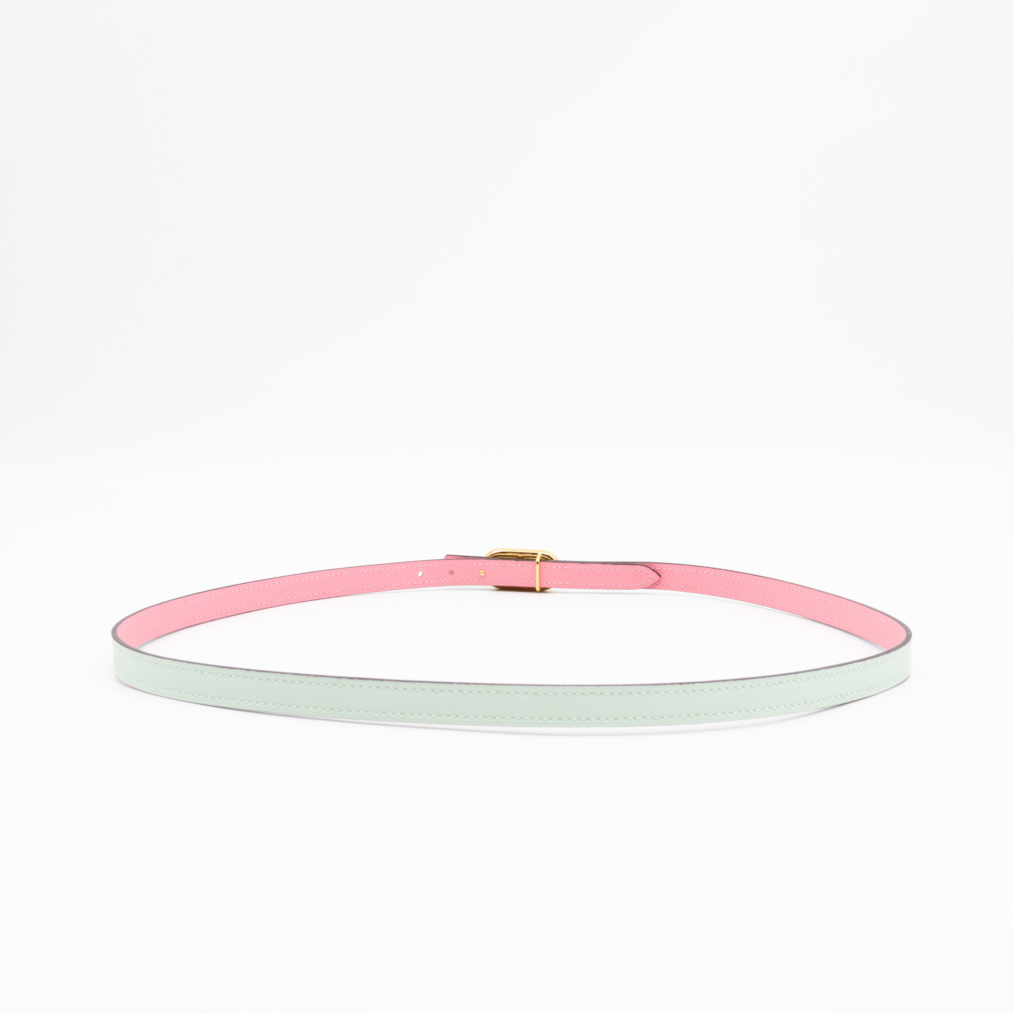 Maillon H Buckle & Reversible Vert Peppermint and Rose Confetti Leather Belt 85 cm