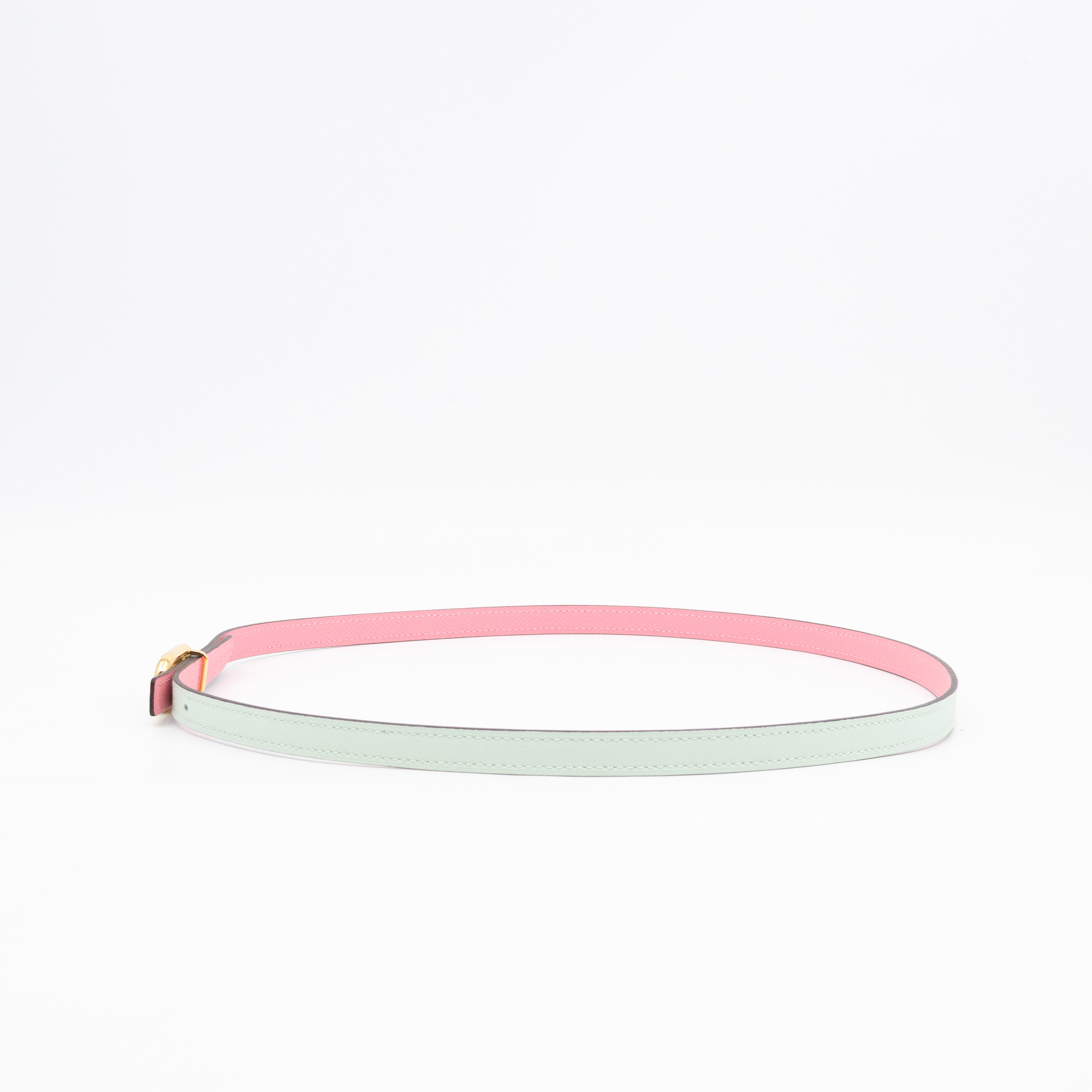 Maillon H Buckle & Reversible Vert Peppermint and Rose Confetti Leather Belt 85 cm