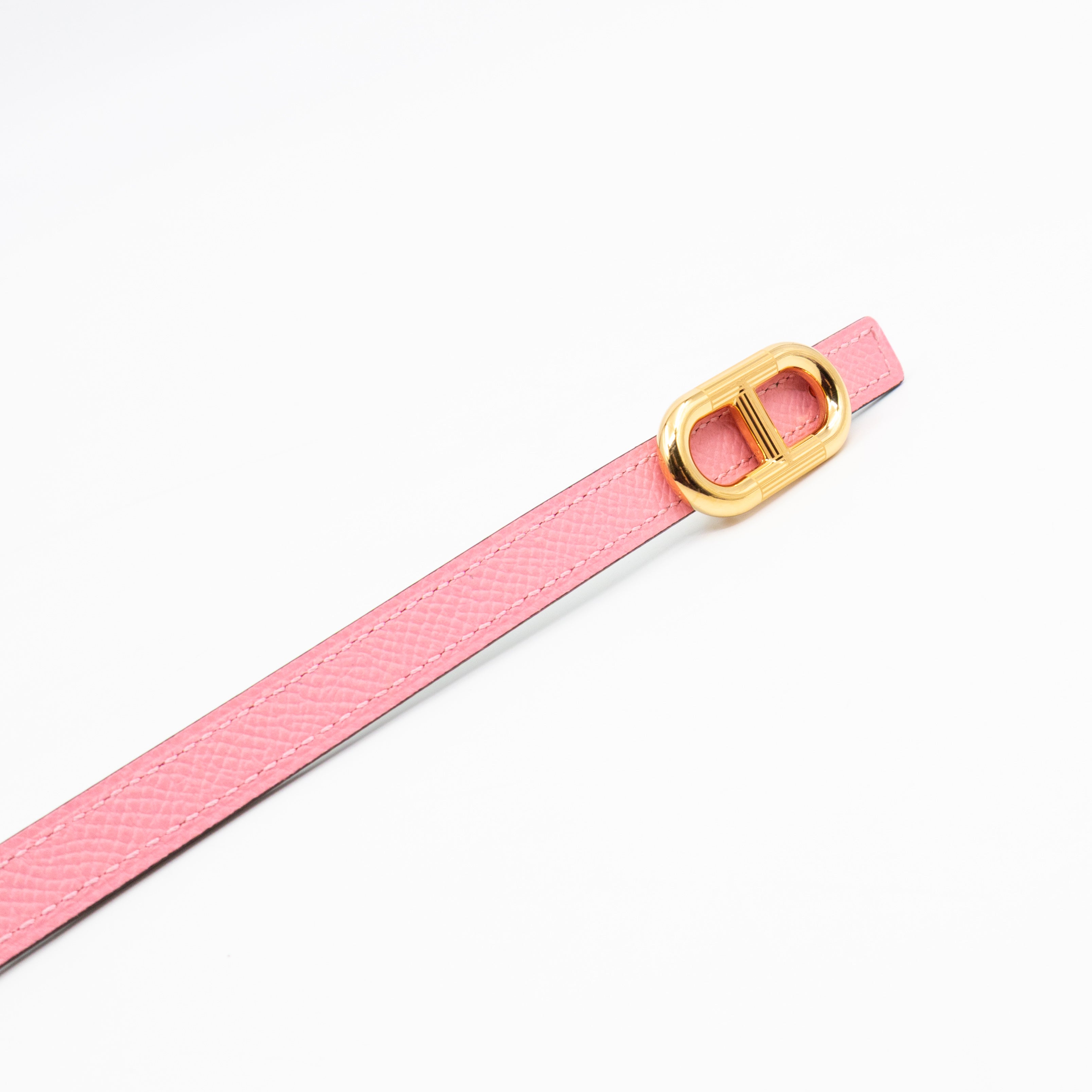 Maillon H Buckle & Reversible Vert Peppermint and Rose Confetti Leather Belt 85 cm