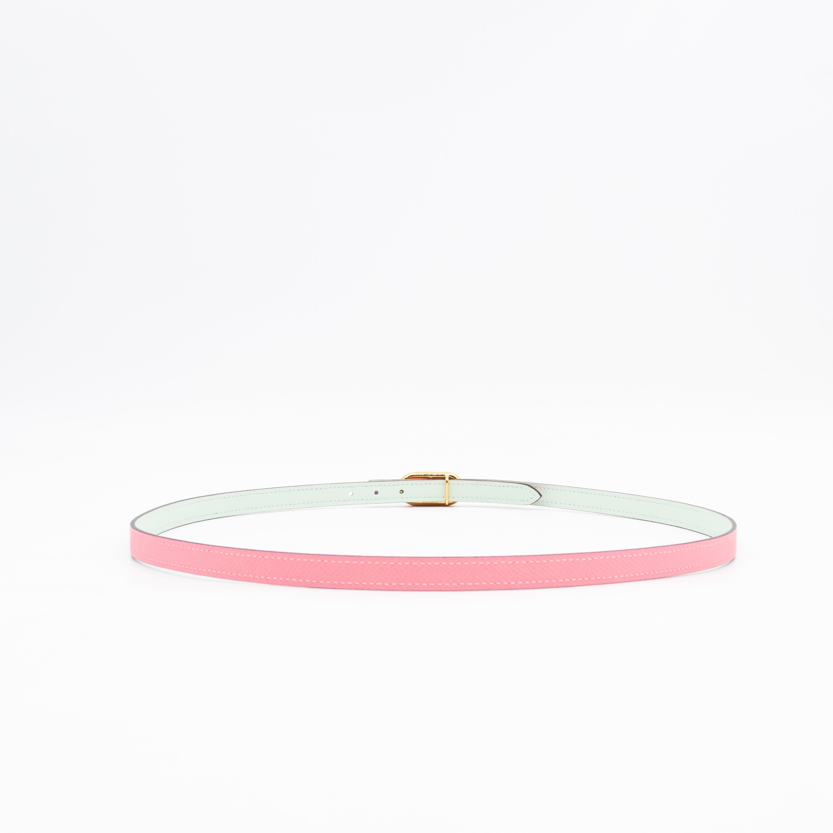 Maillon H Buckle & Reversible Vert Peppermint and Rose Confetti Leather Belt 85 cm