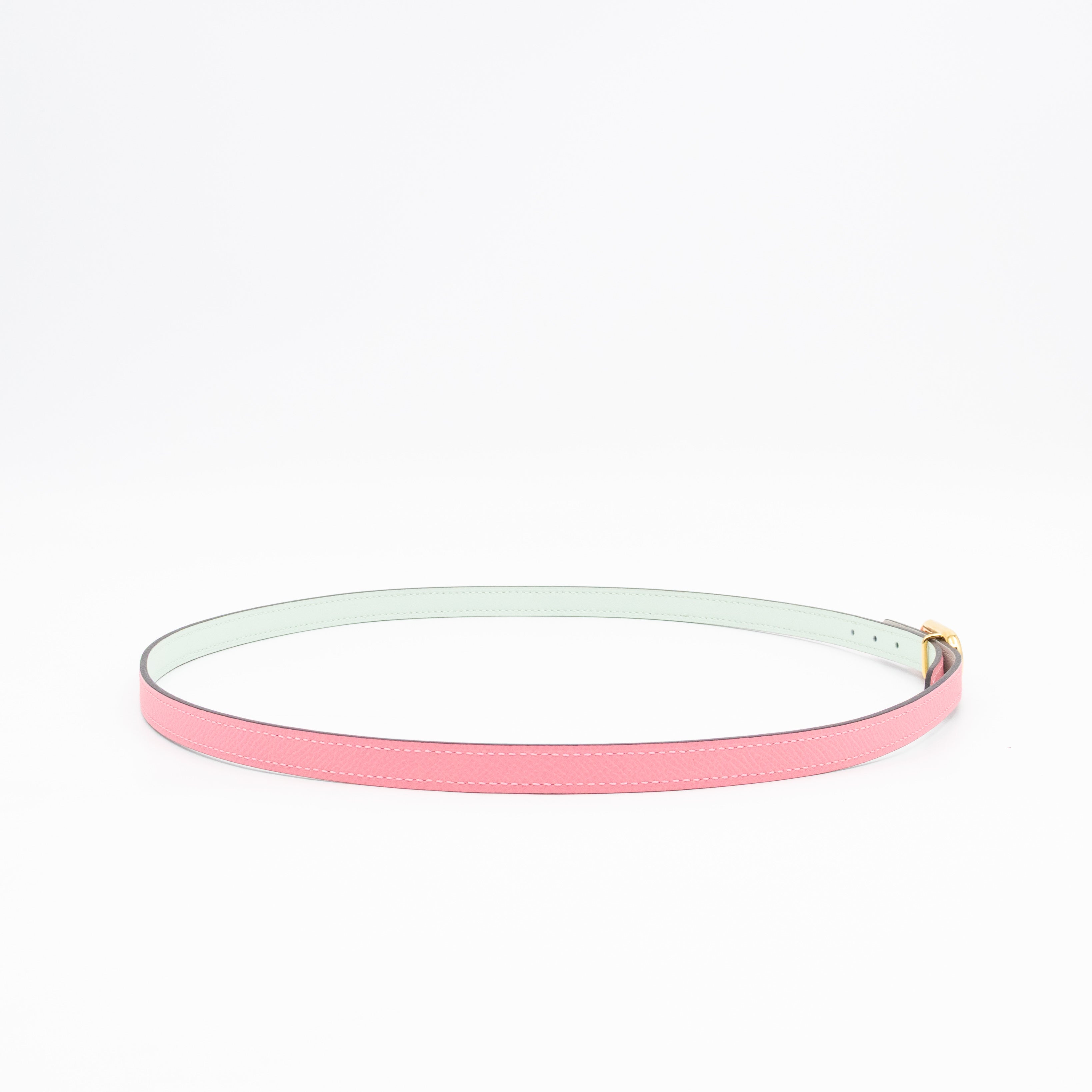 Maillon H Buckle & Reversible Vert Peppermint and Rose Confetti Leather Belt 85 cm