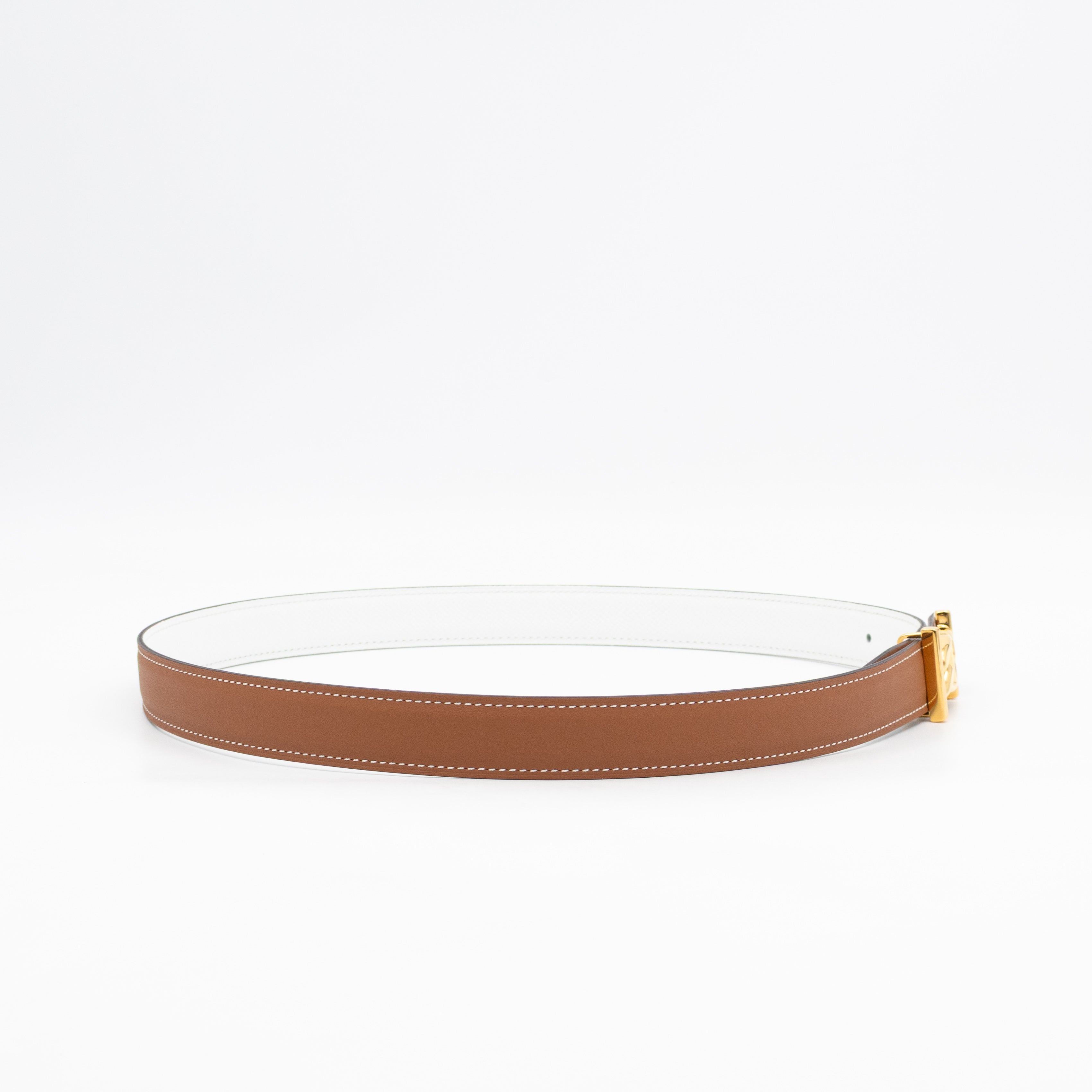 My H Belt Buckle & Reversible Blanc & Gold Leather Belt 80 cm