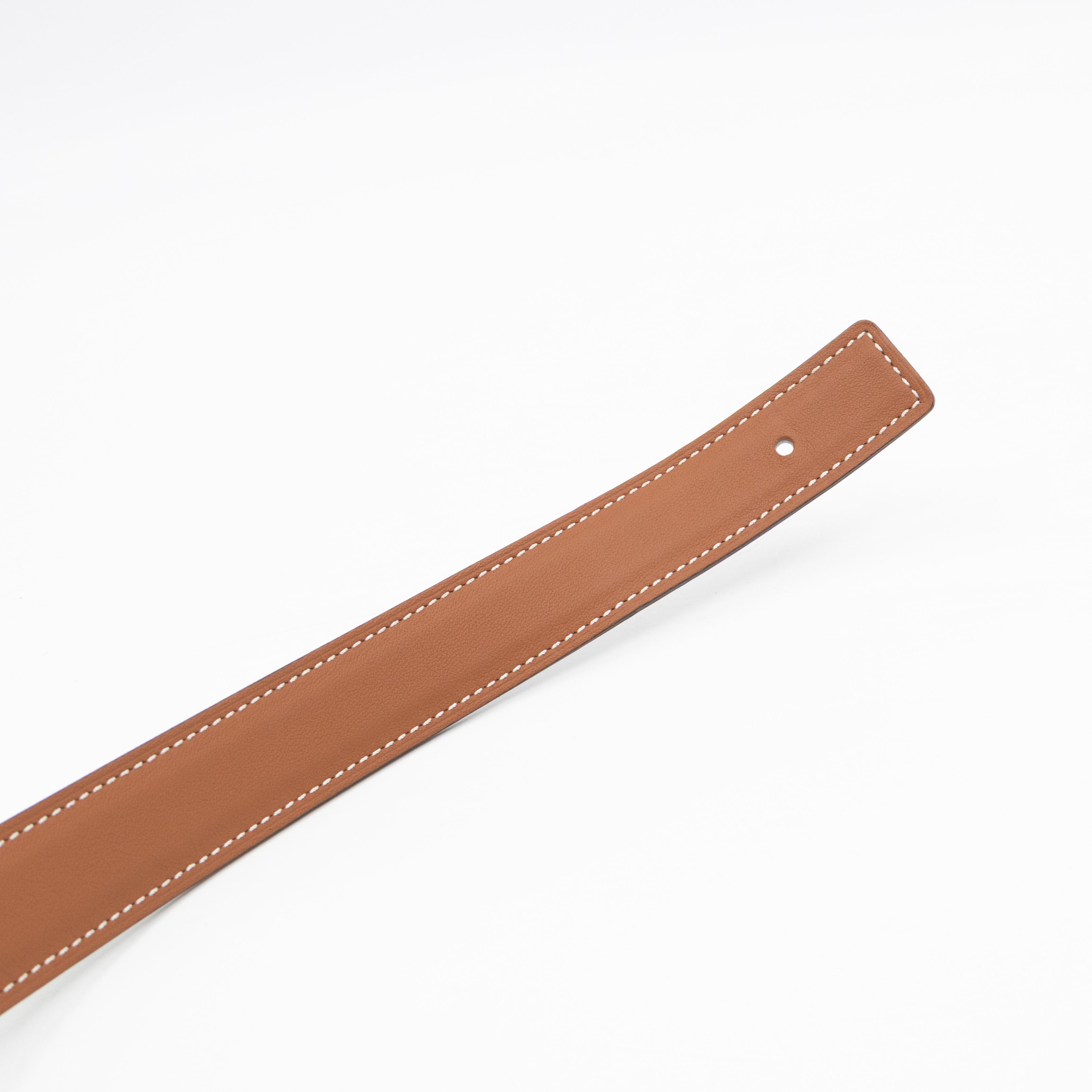 My H Belt Buckle & Reversible Blanc & Gold Leather Belt 80 cm