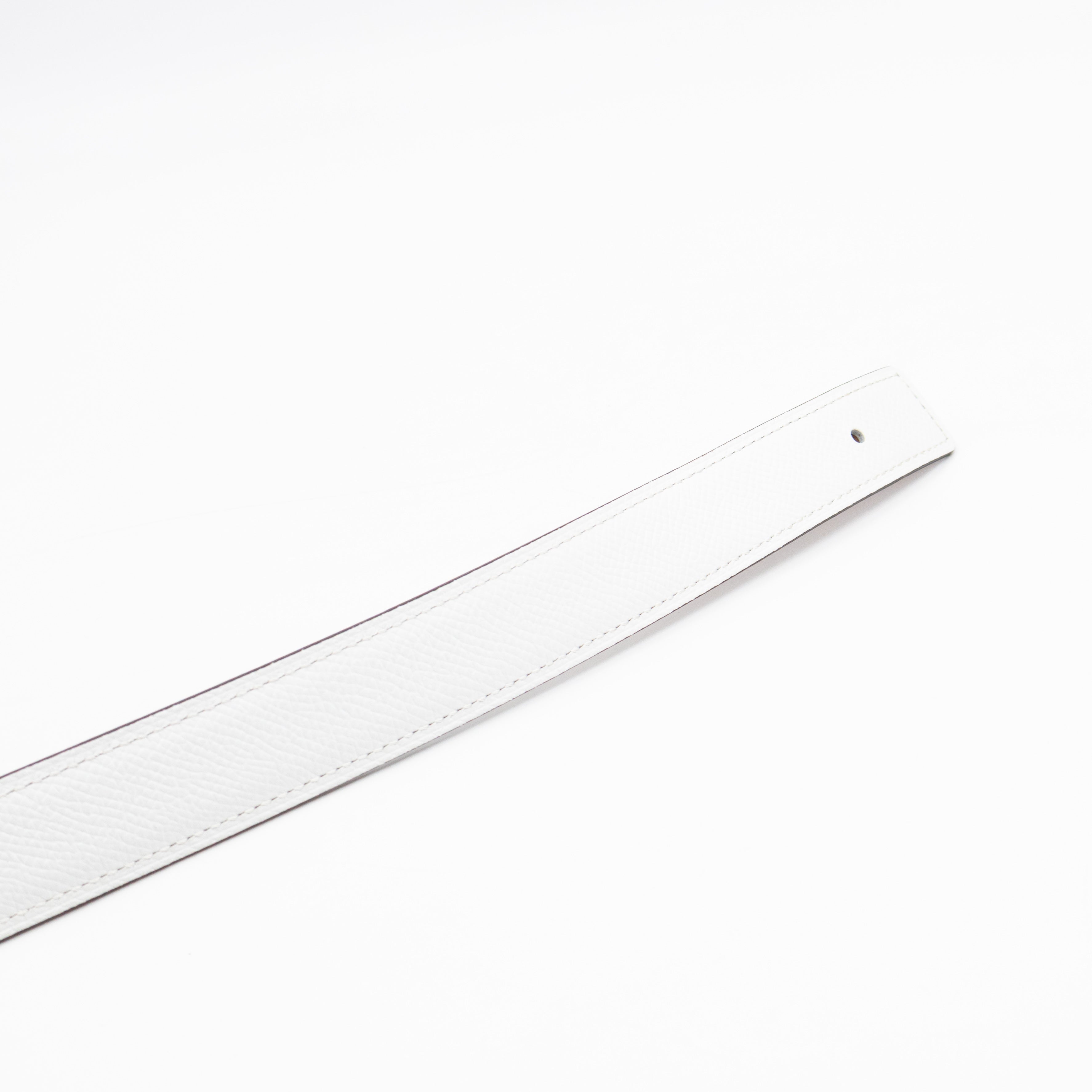 My H Belt Buckle & Reversible Blanc & Gold Leather Belt 80 cm