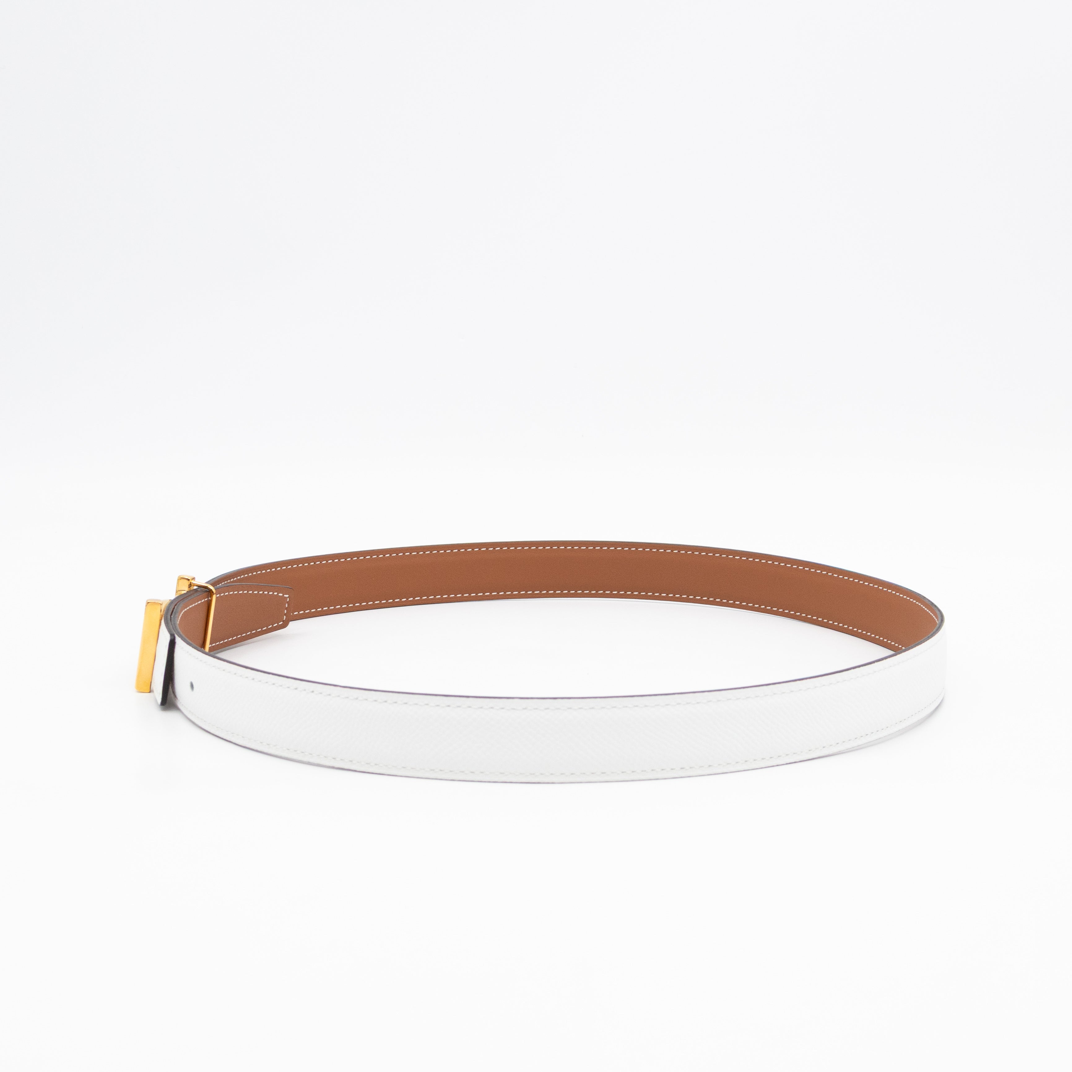 My H Belt Buckle & Reversible Blanc & Gold Leather Belt 80 cm