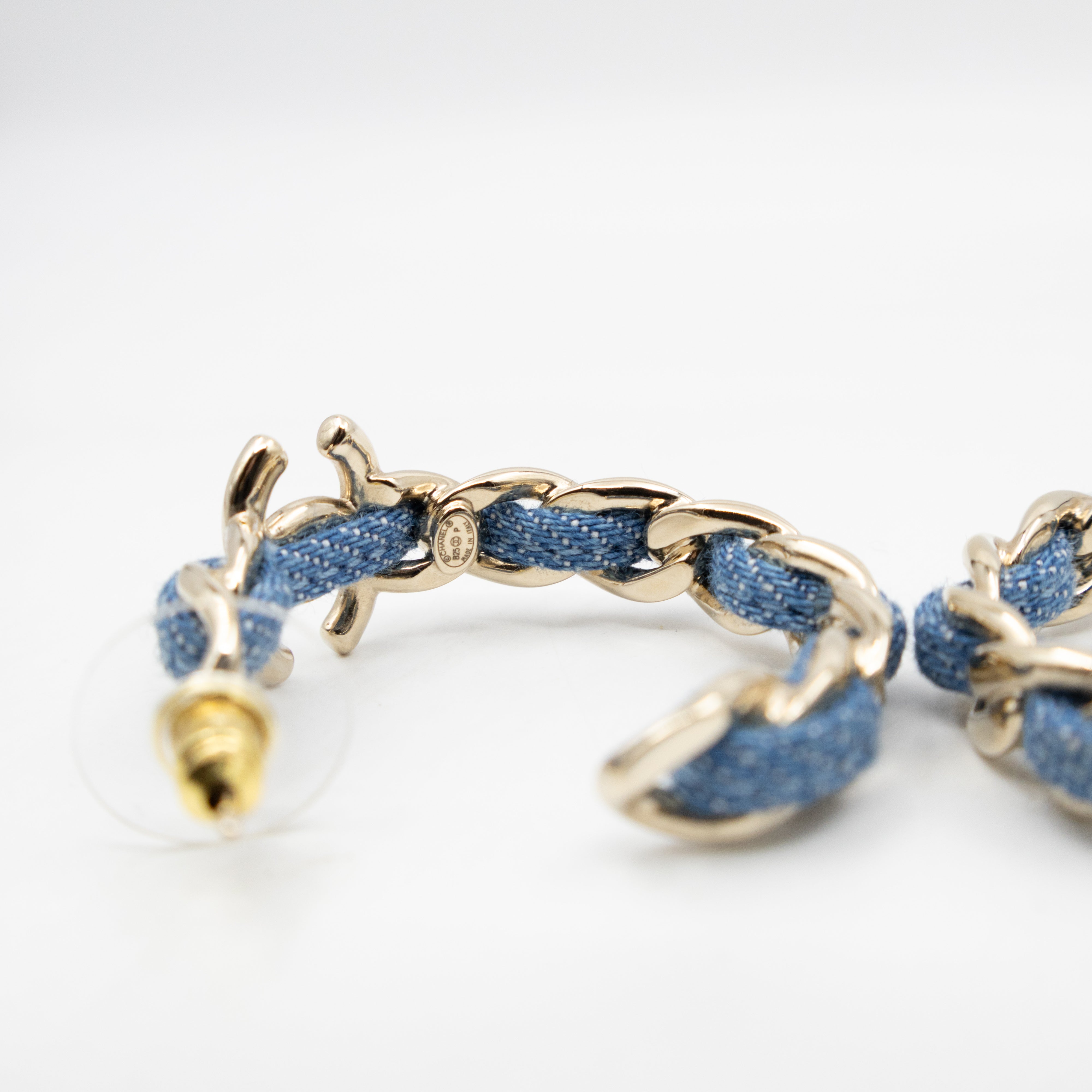CC Blue Denim Hoop Earrings Gold