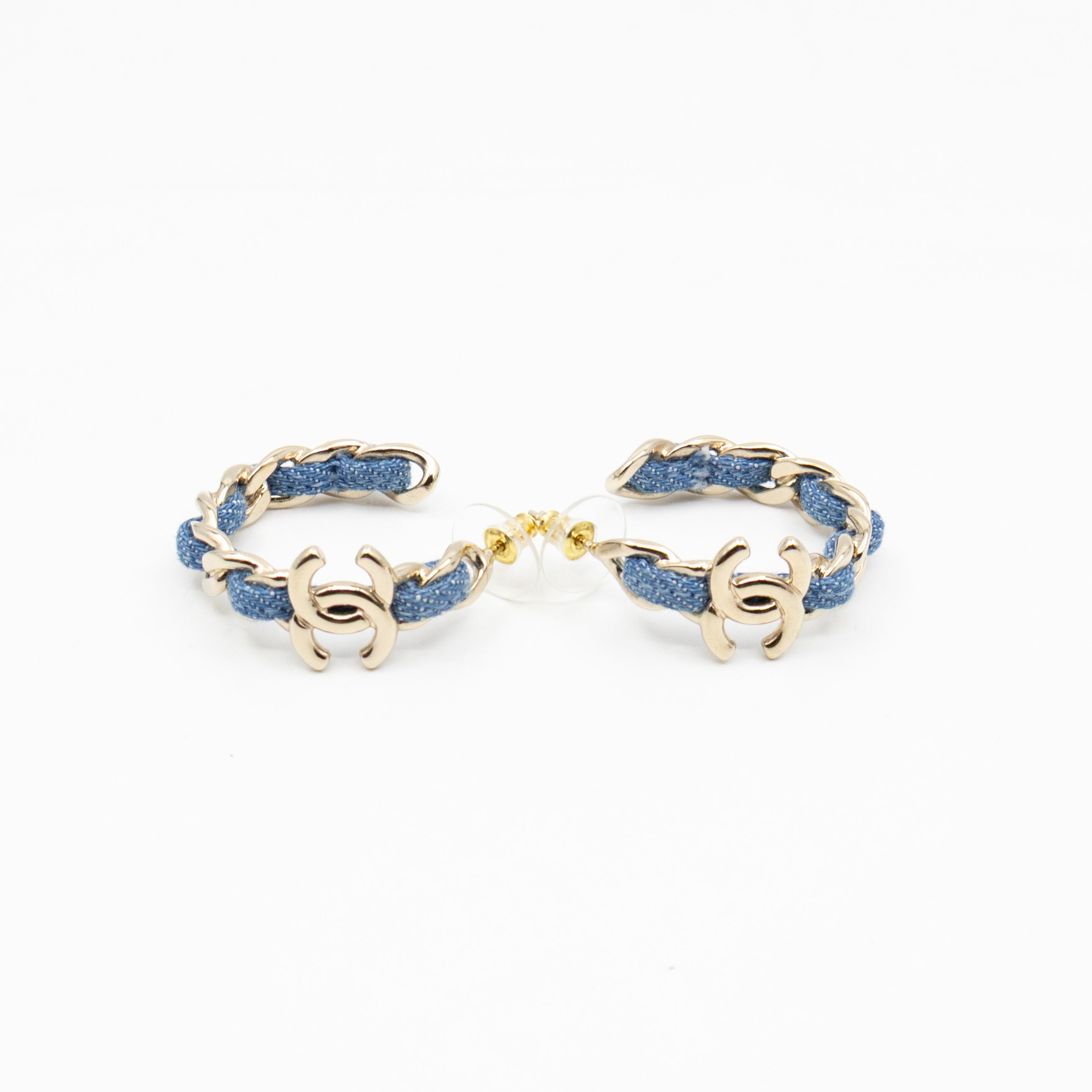 CC Blue Denim Hoop Earrings Gold