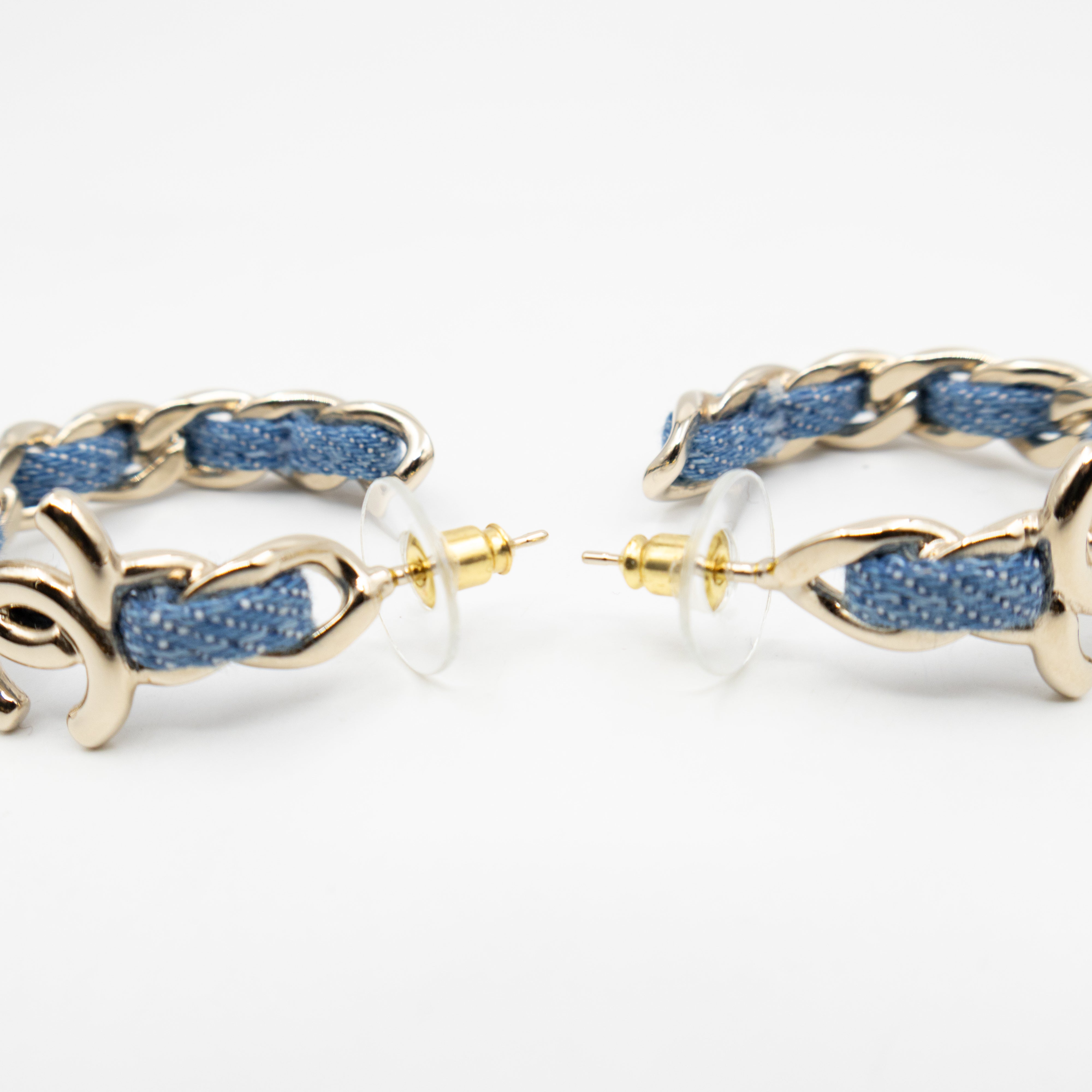 CC Blue Denim Hoop Earrings Gold