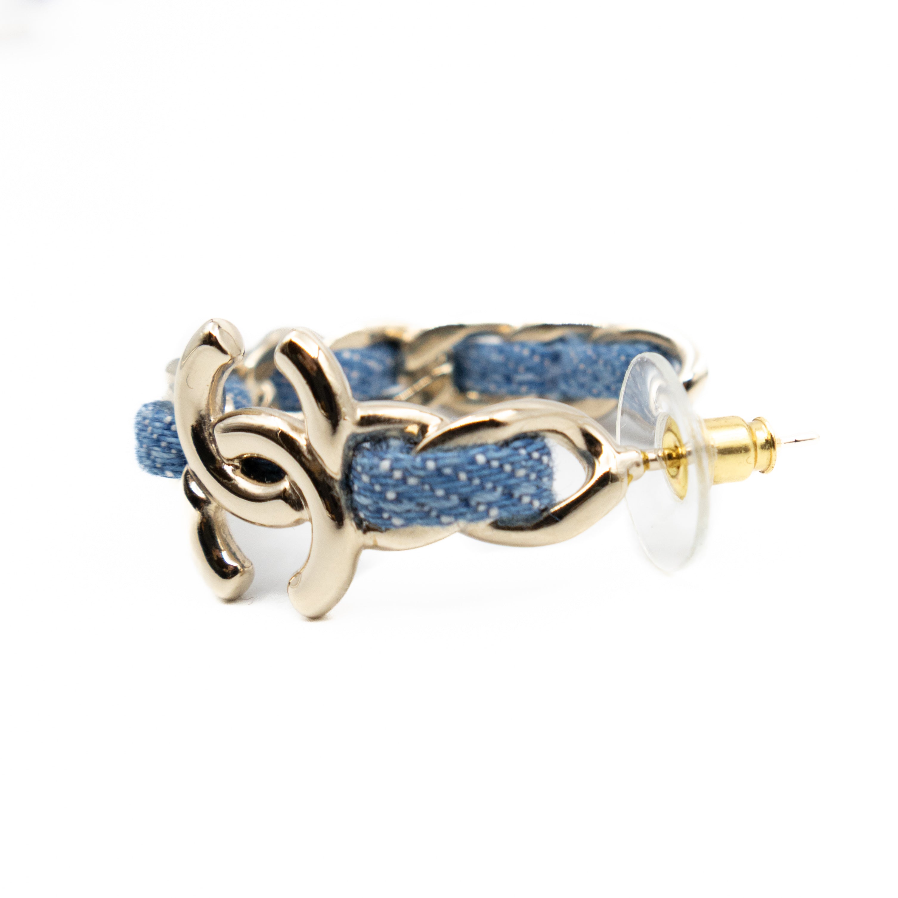 CC Blue Denim Hoop Earrings Gold