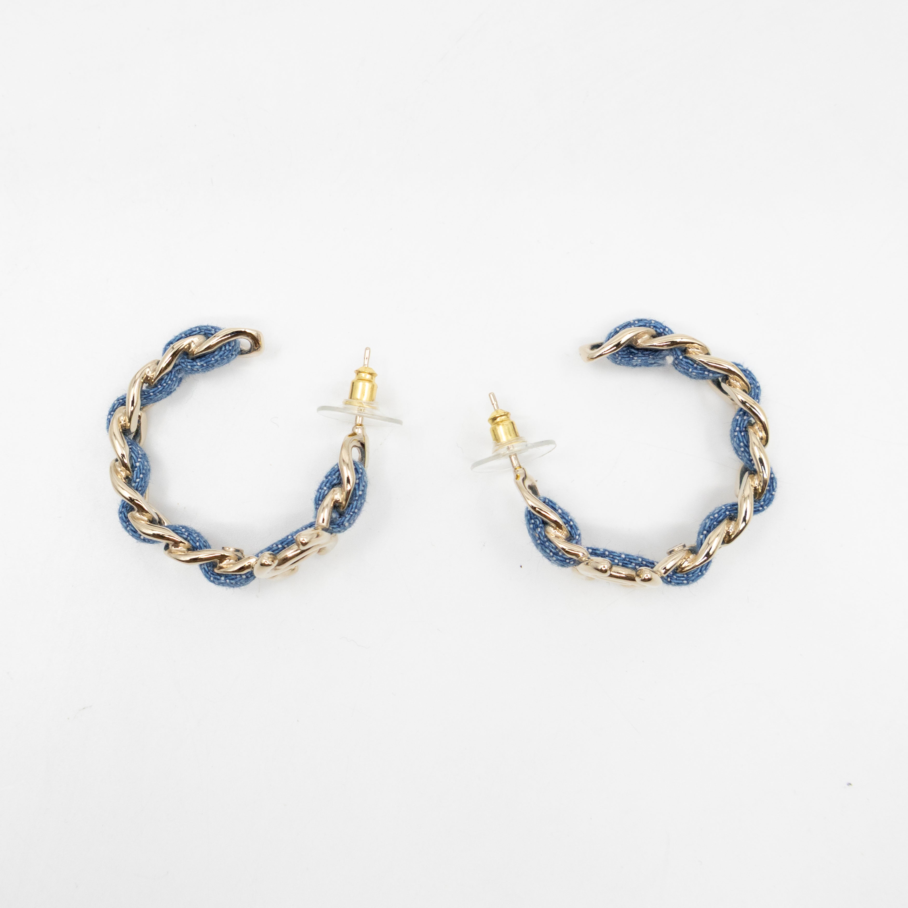 CC Blue Denim Hoop Earrings Gold