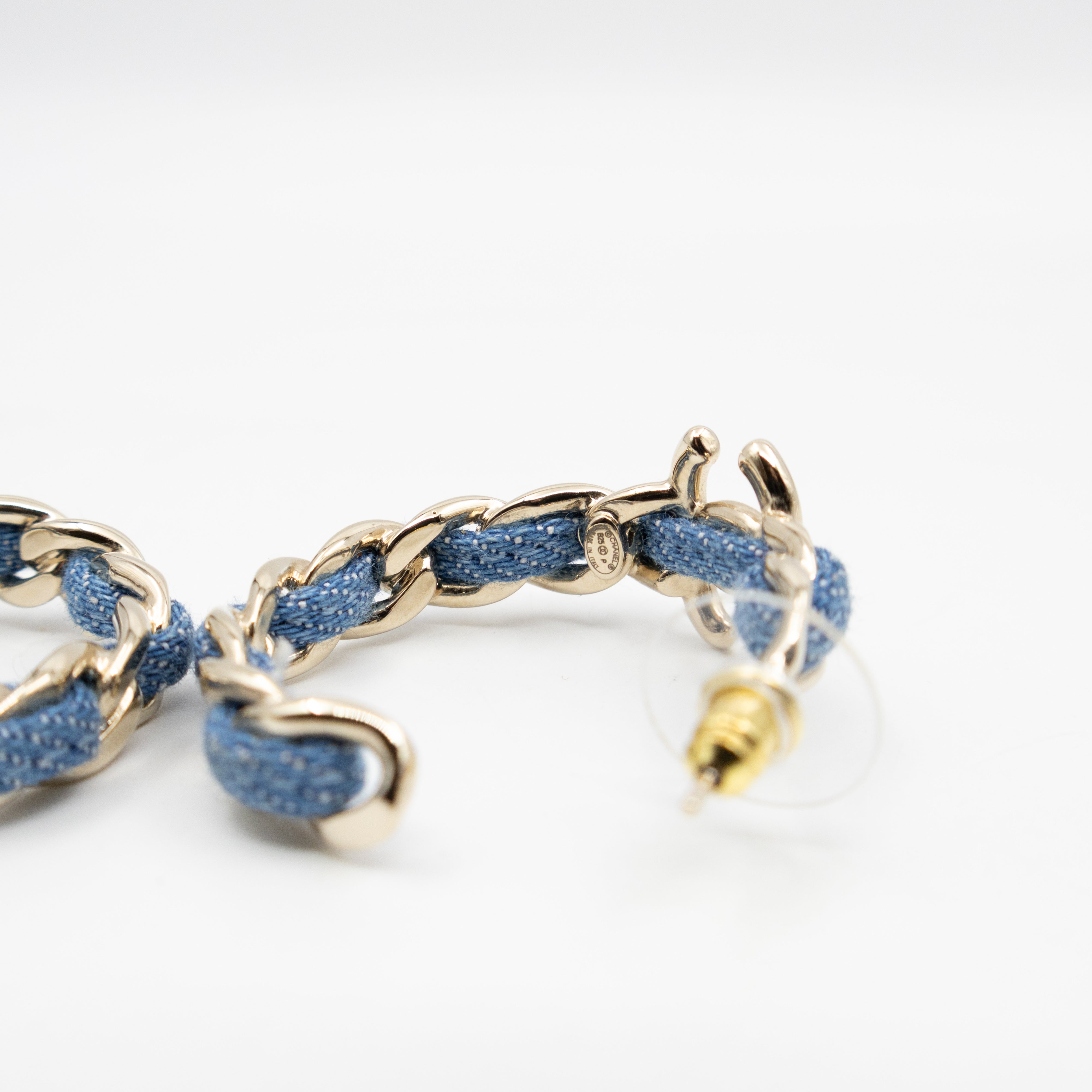 CC Blue Denim Hoop Earrings Gold