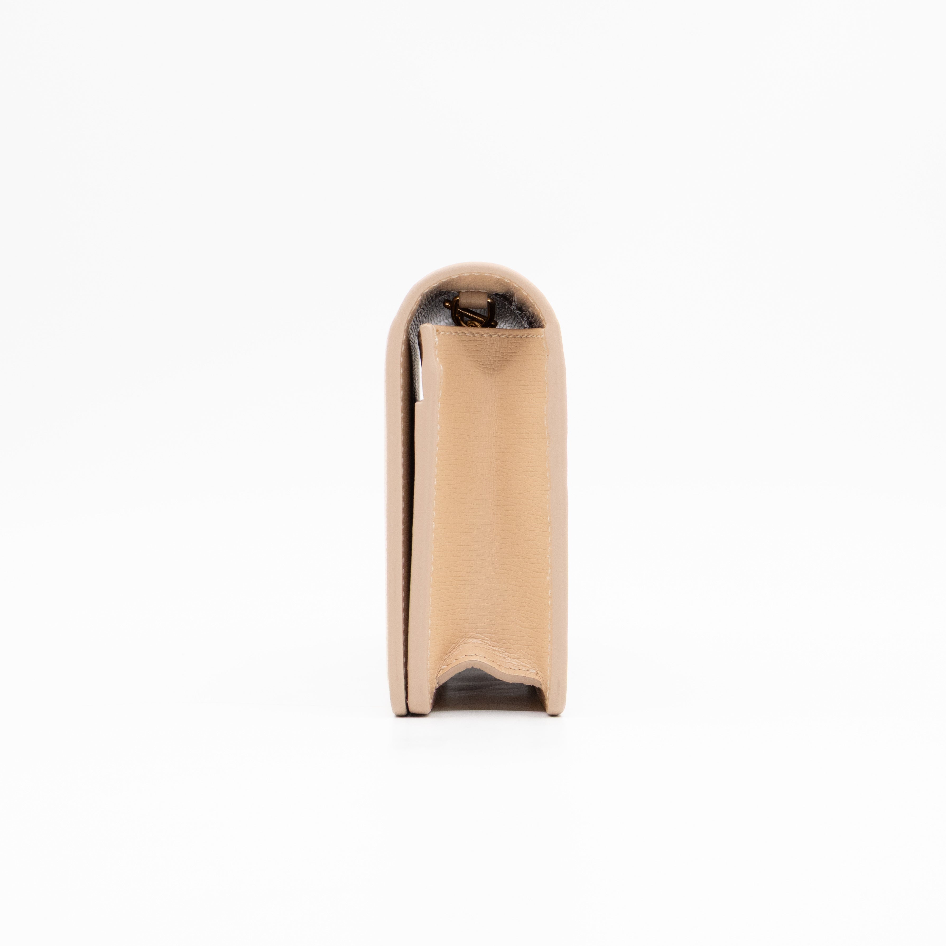 Petite Chain Wallet Beige Leather