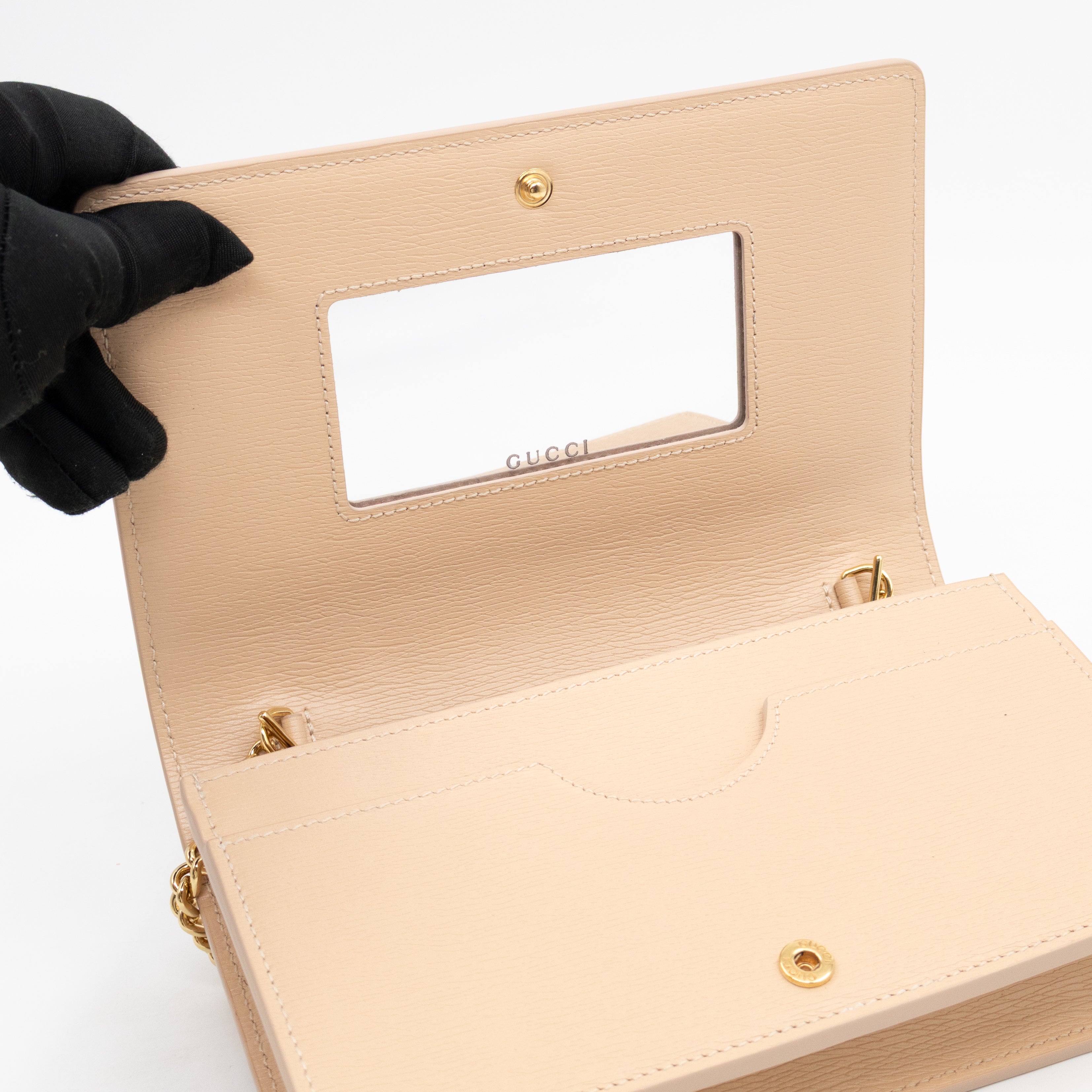 Petite Chain Wallet Beige Leather