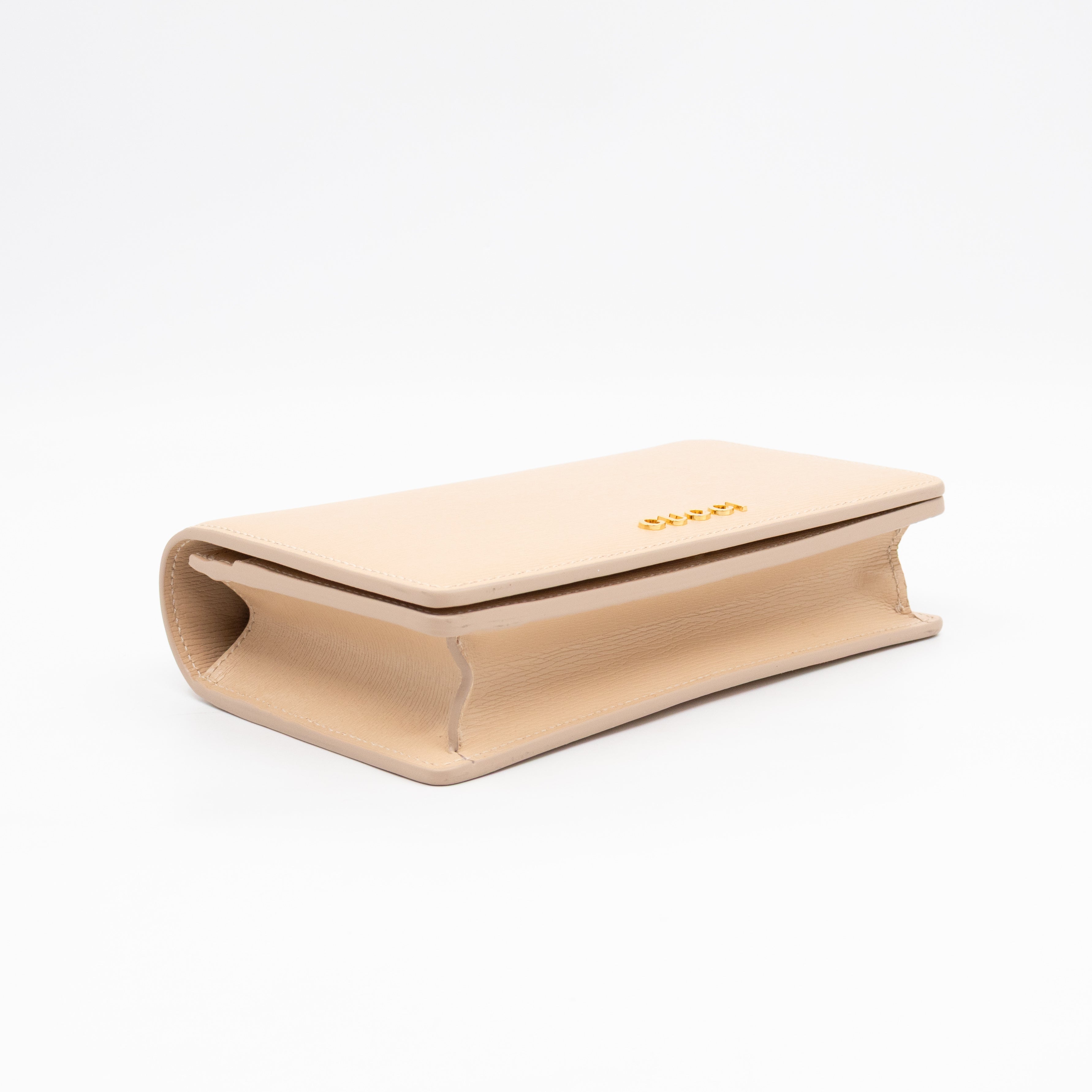 Petite Chain Wallet Beige Leather