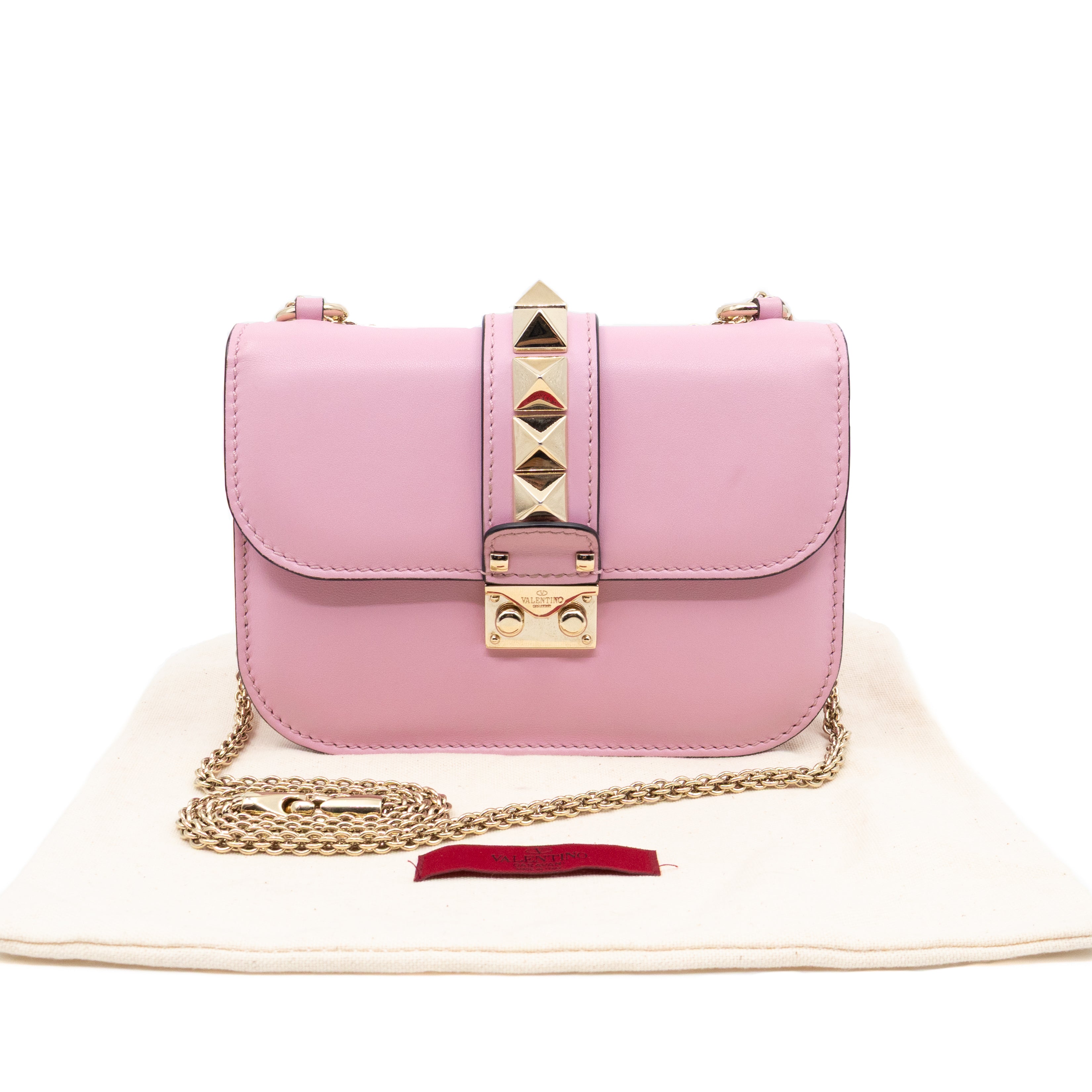 Small Glam Lock Rockstud Flap Bag Pink