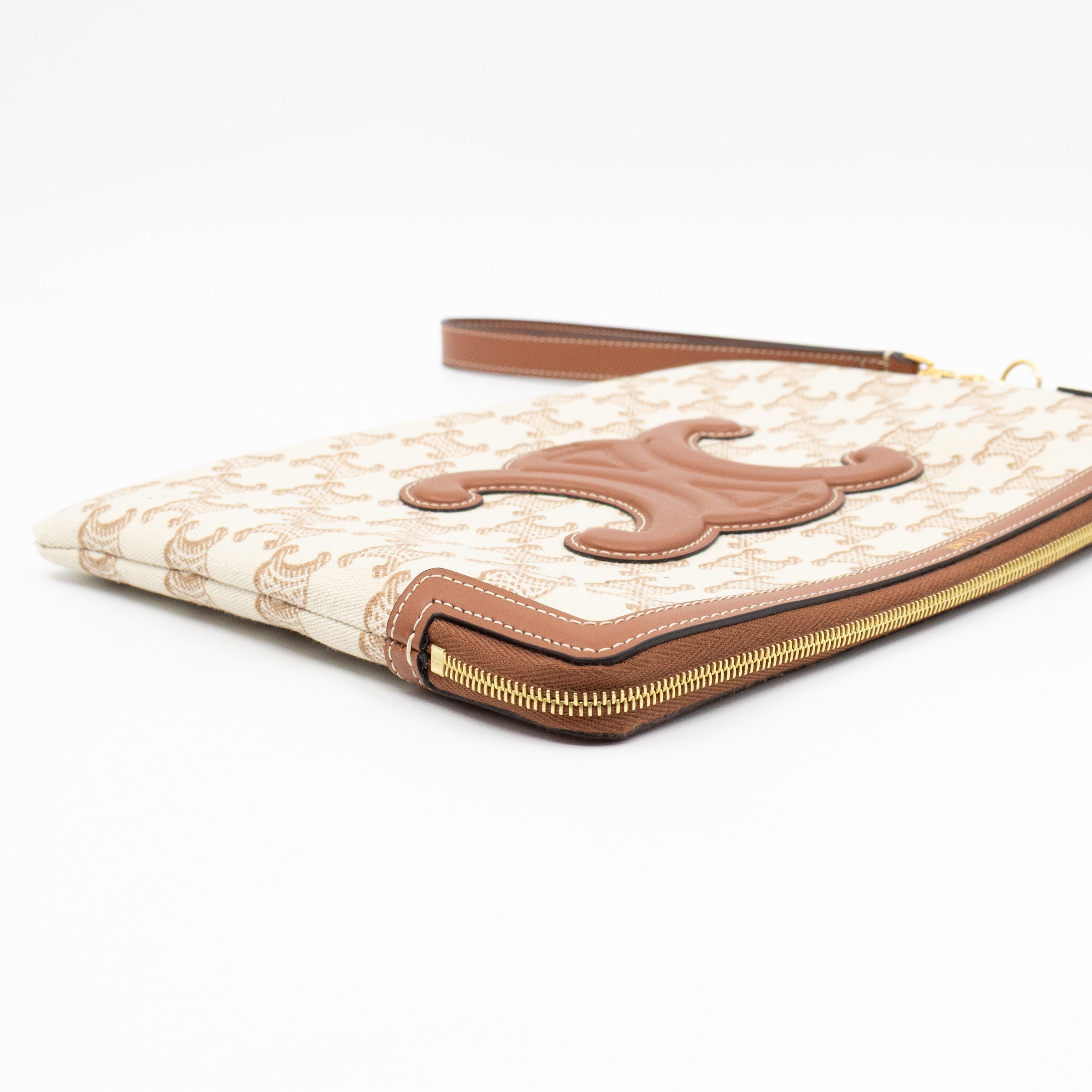 Small Pouch With Strap White Triomphe Canvas