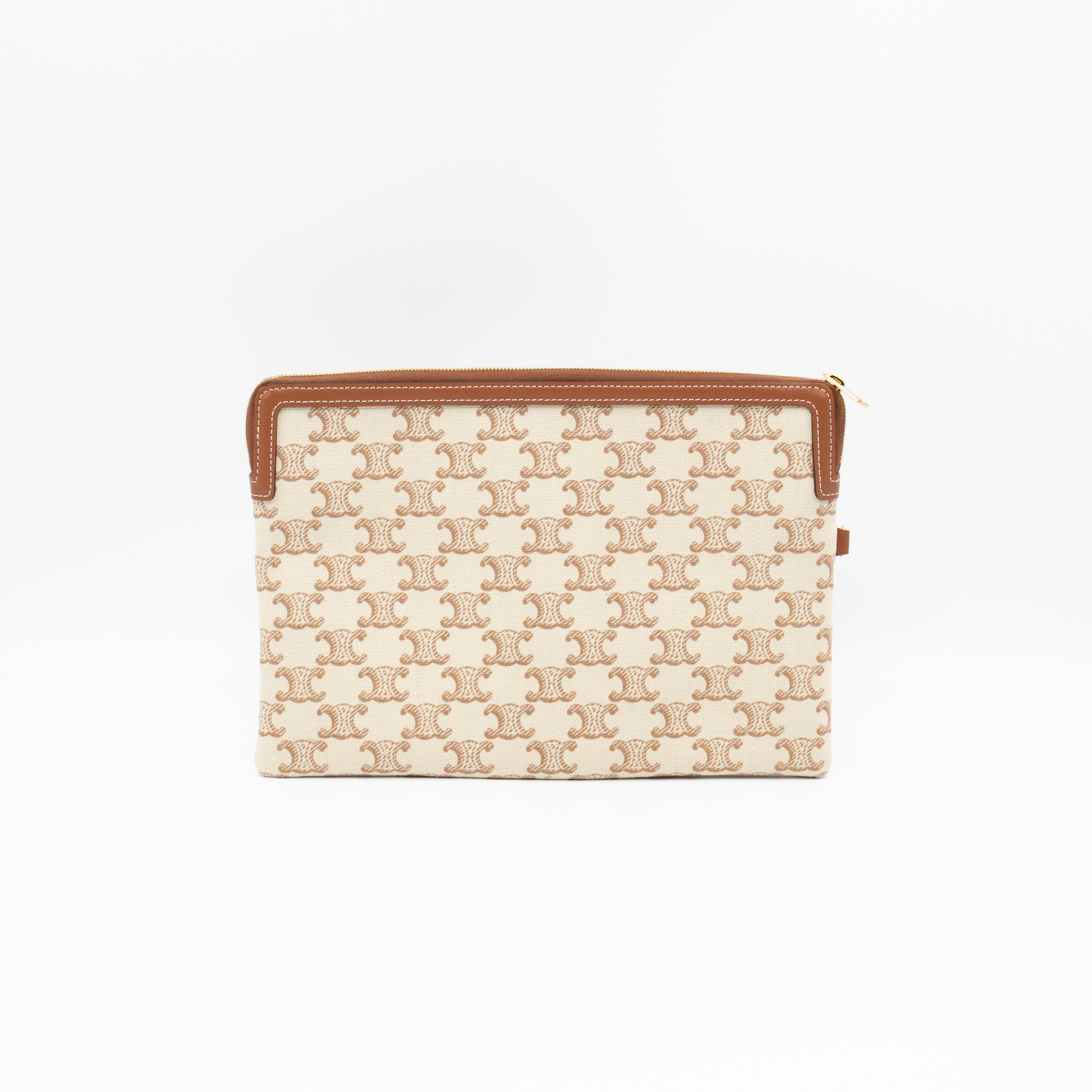 Small Pouch With Strap White Triomphe Canvas