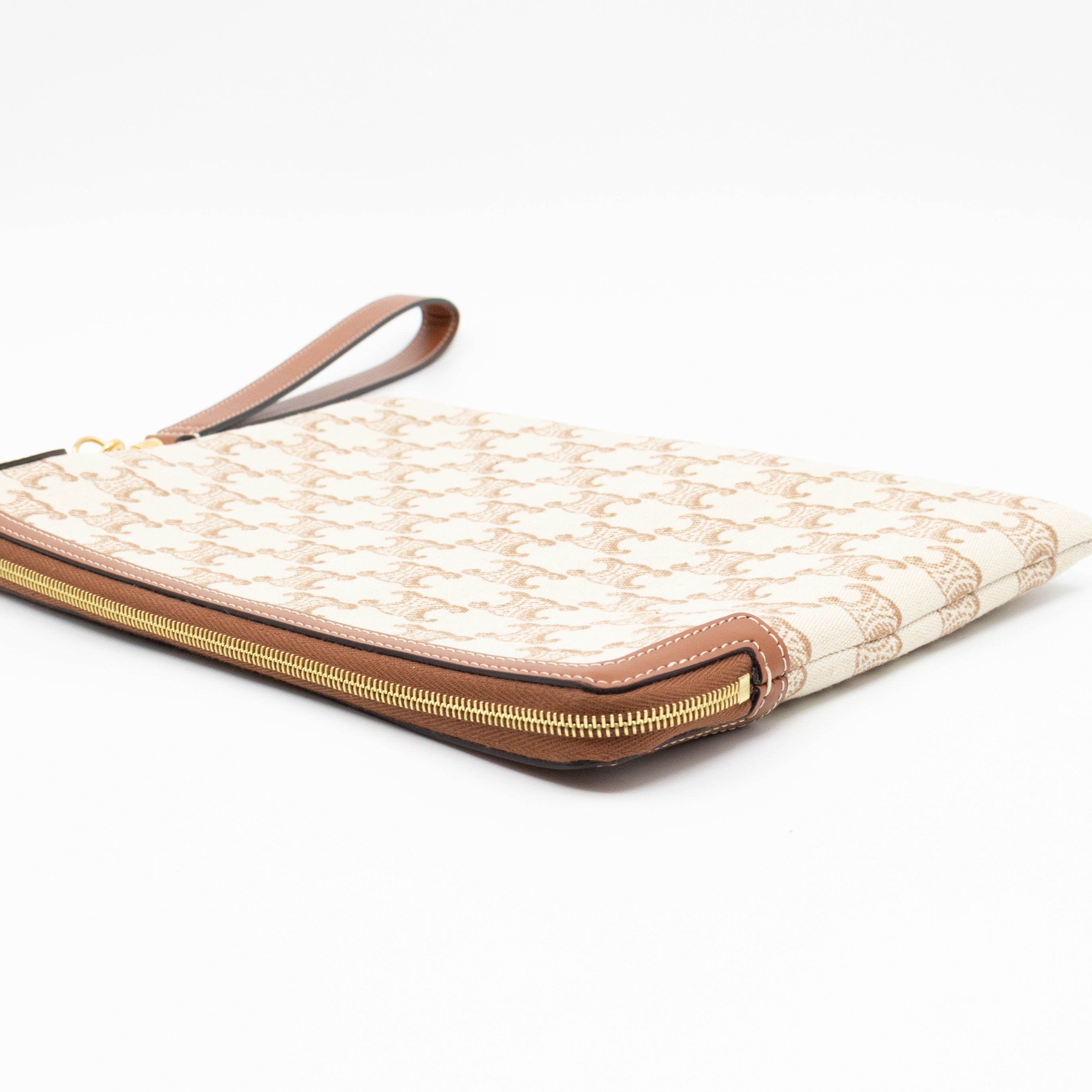 Small Pouch With Strap White Triomphe Canvas