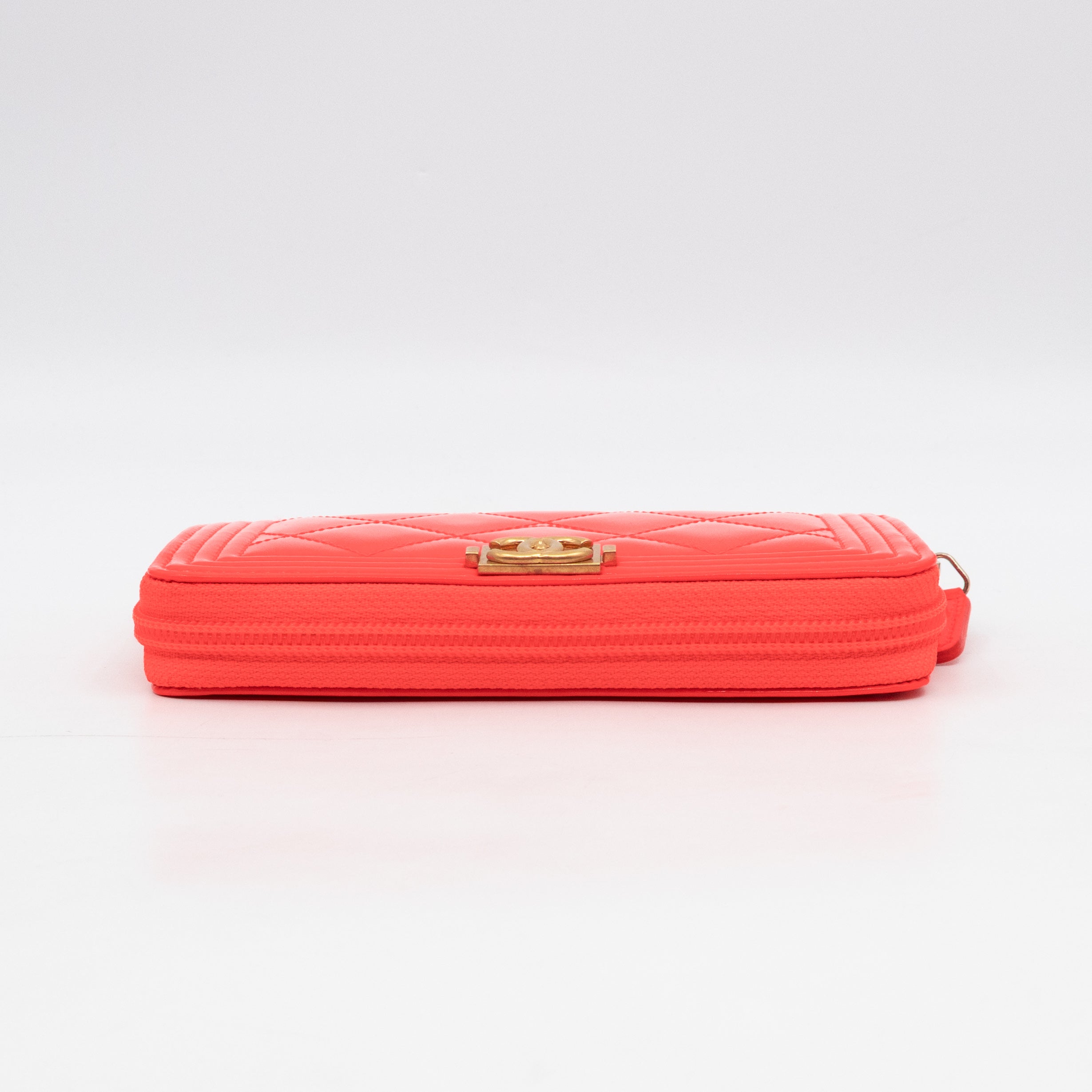Boy Medium Zipped Wallet Neon Orange Pink Patent Leather