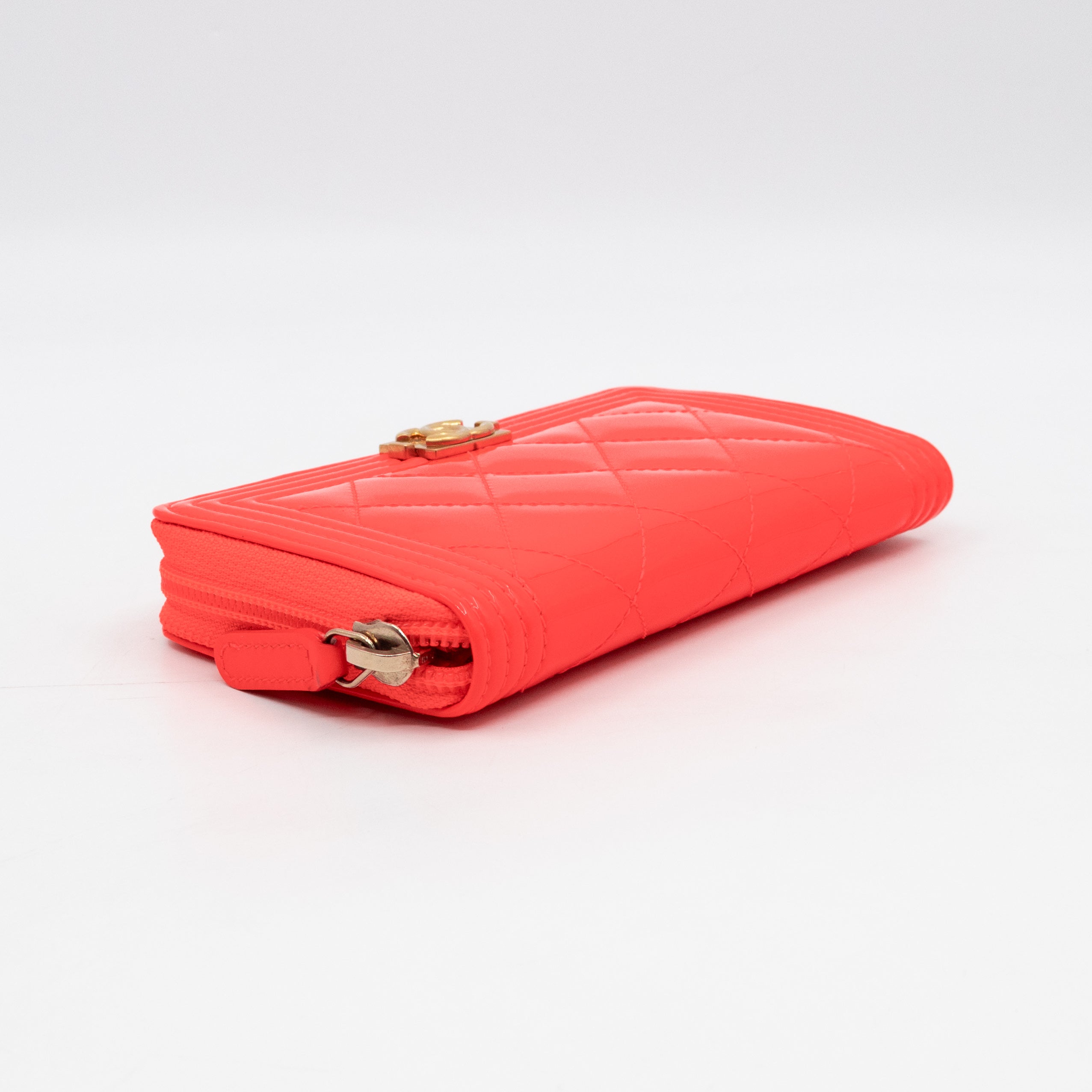 Boy Medium Zipped Wallet Neon Orange Pink Patent Leather