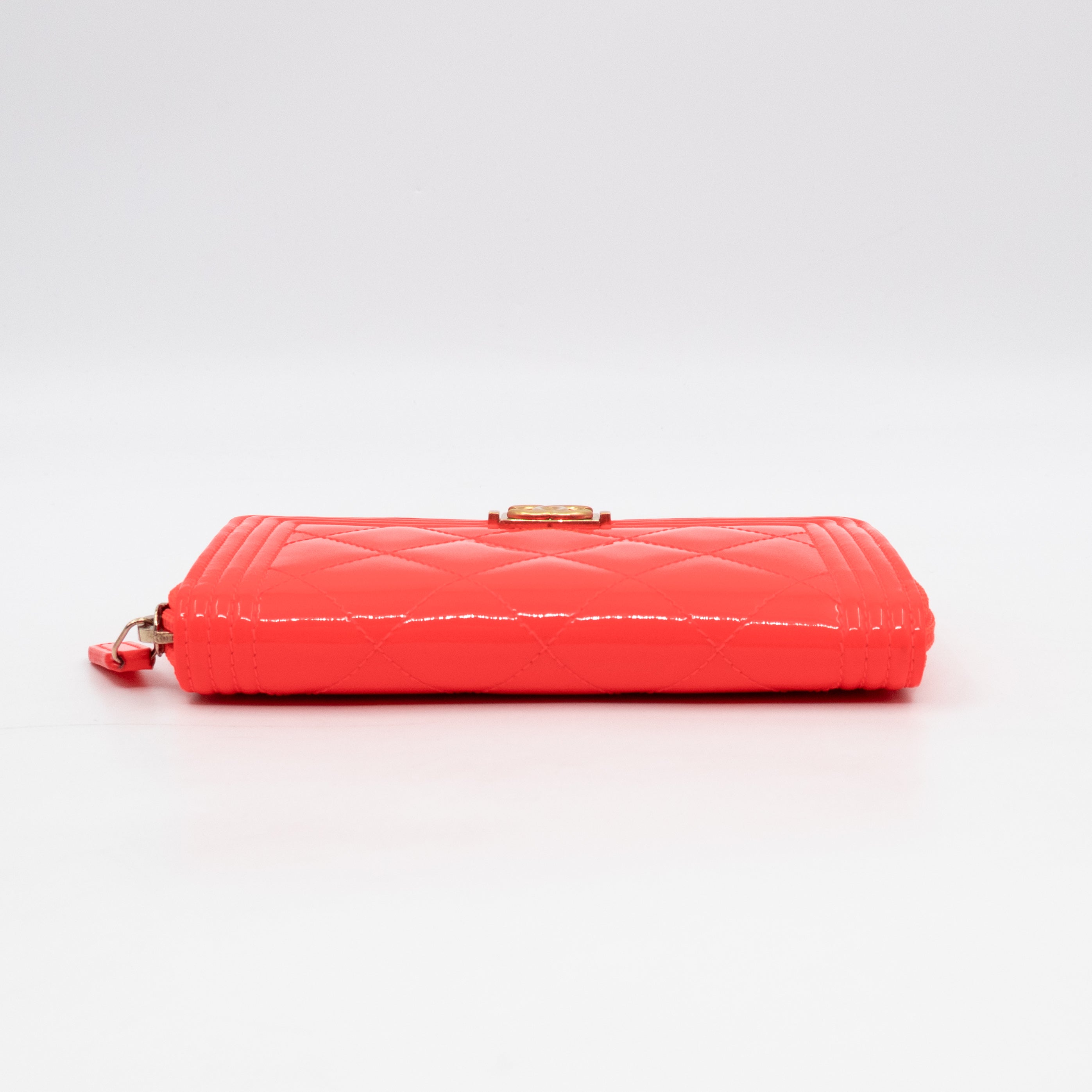 Boy Medium Zipped Wallet Neon Orange Pink Patent Leather