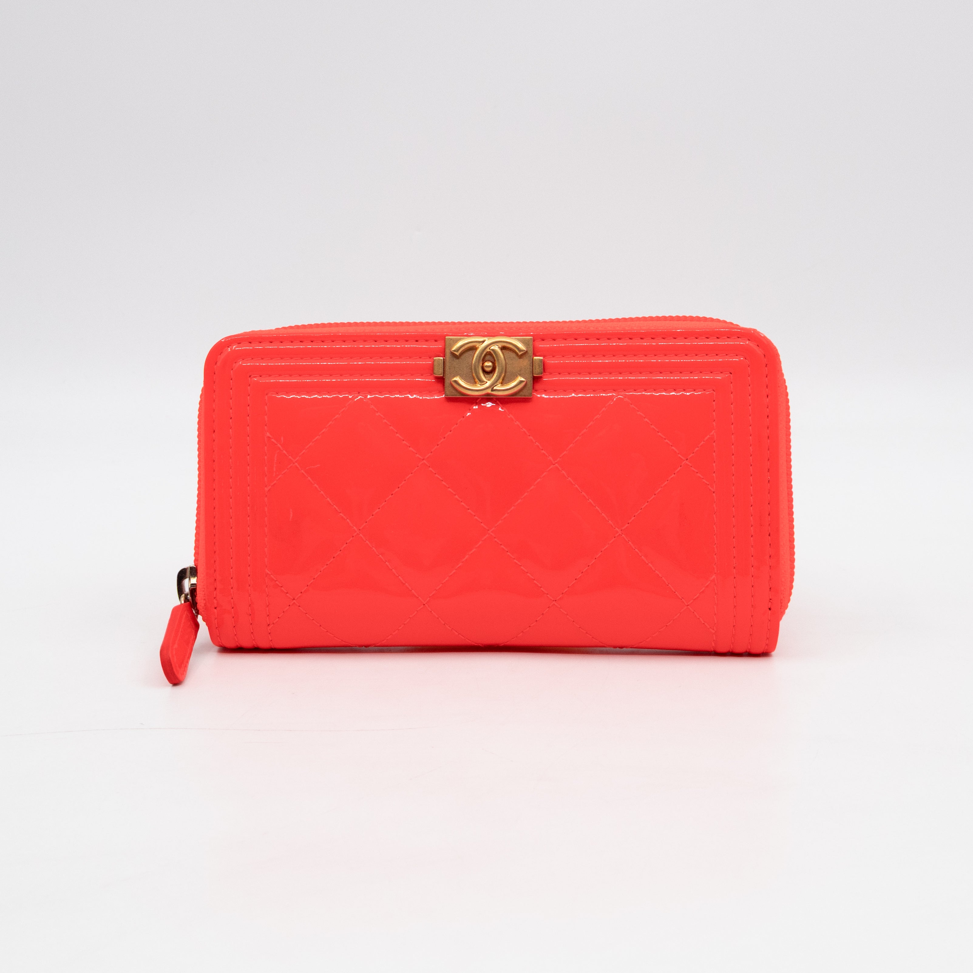 Boy Medium Zipped Wallet Neon Orange Pink Patent Leather