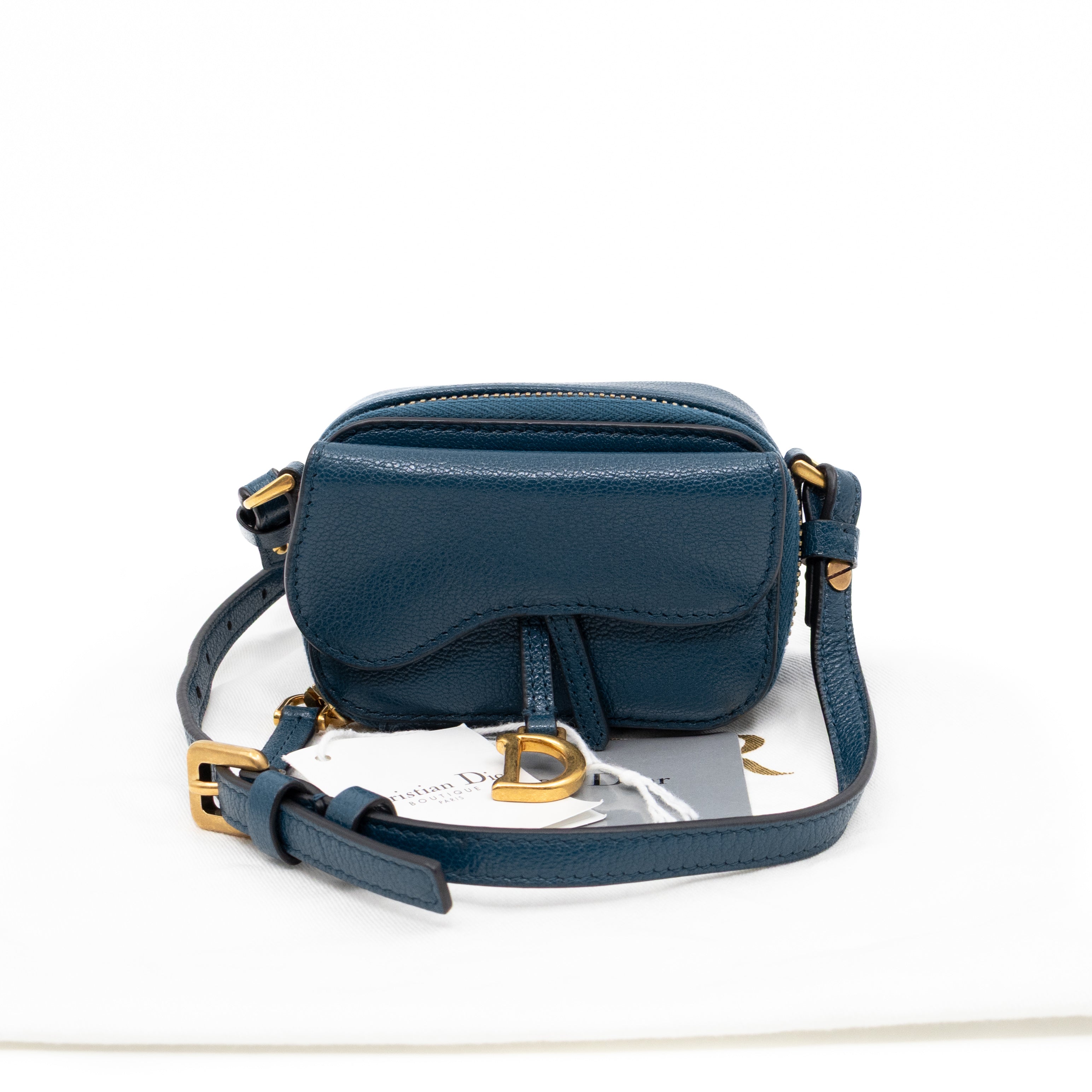 Mini Saddle Crossbody Pouch Steel Blue Leather