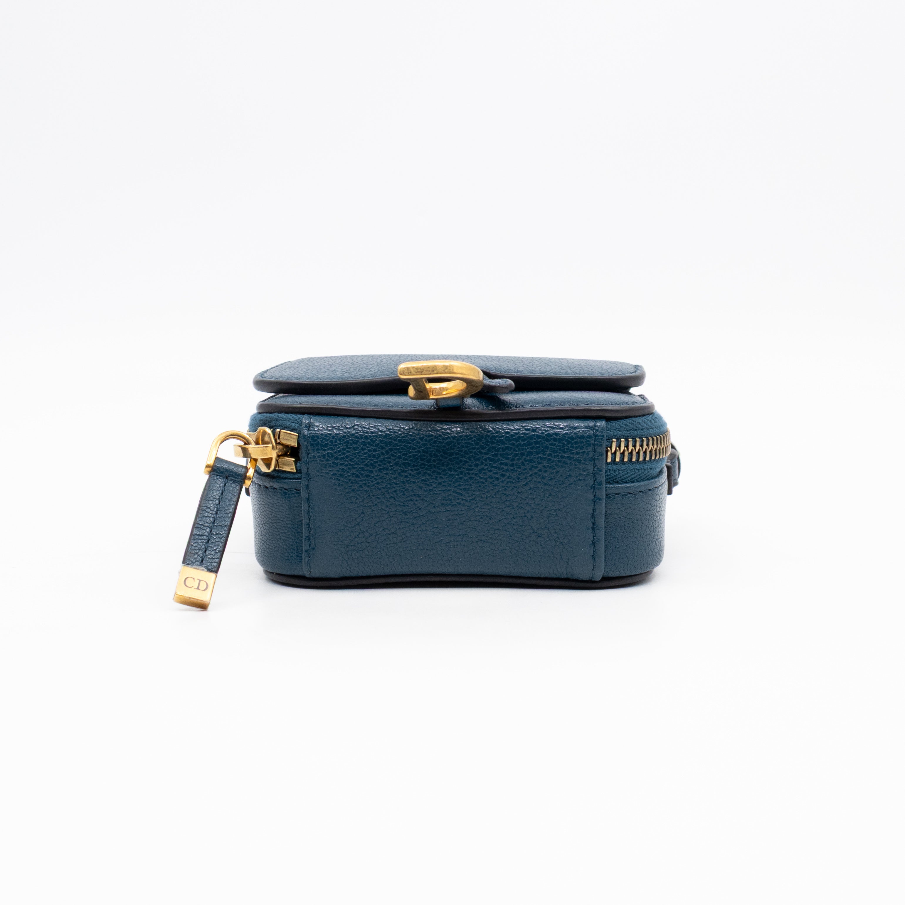 Mini Saddle Crossbody Pouch Steel Blue Leather