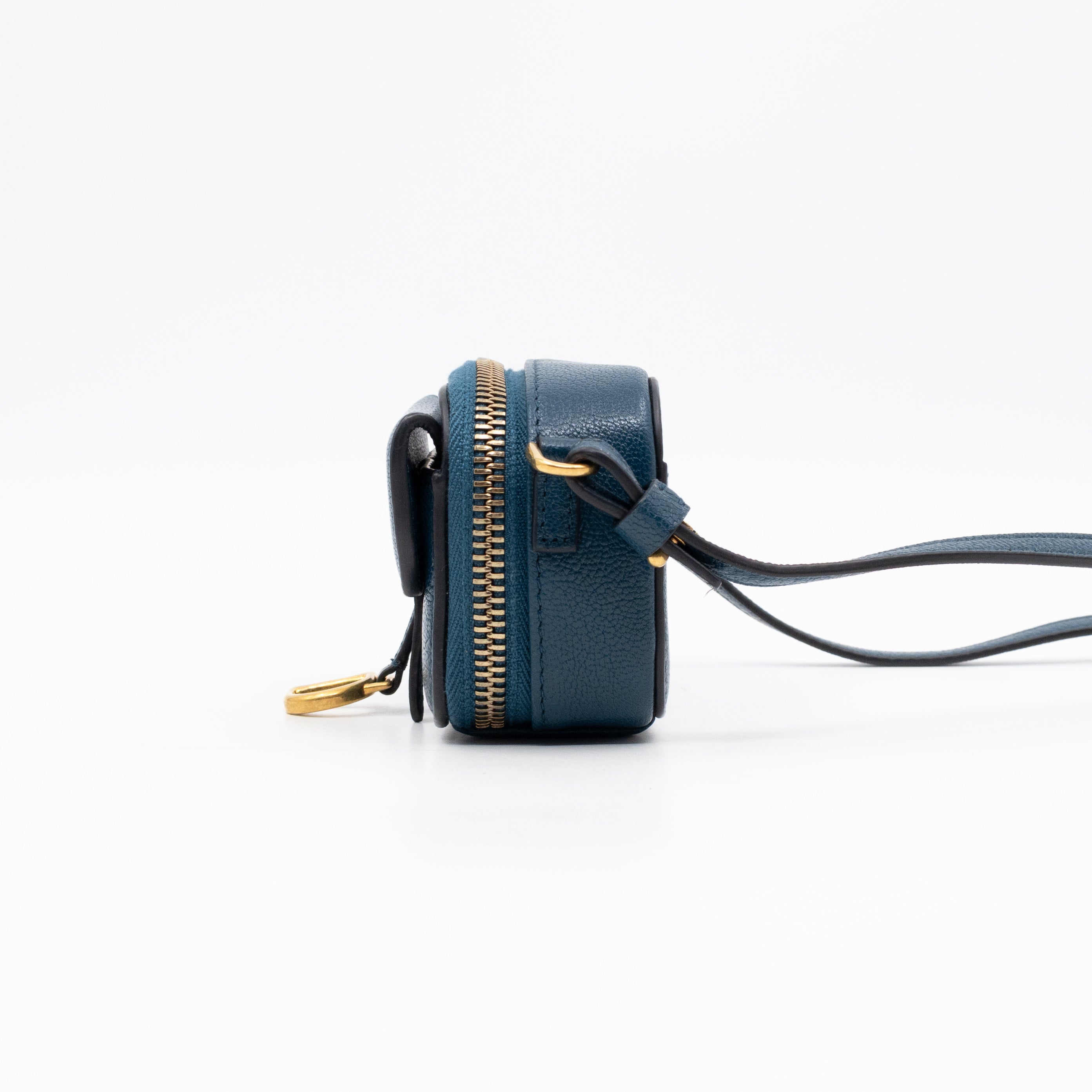Mini Saddle Crossbody Pouch Steel Blue Leather