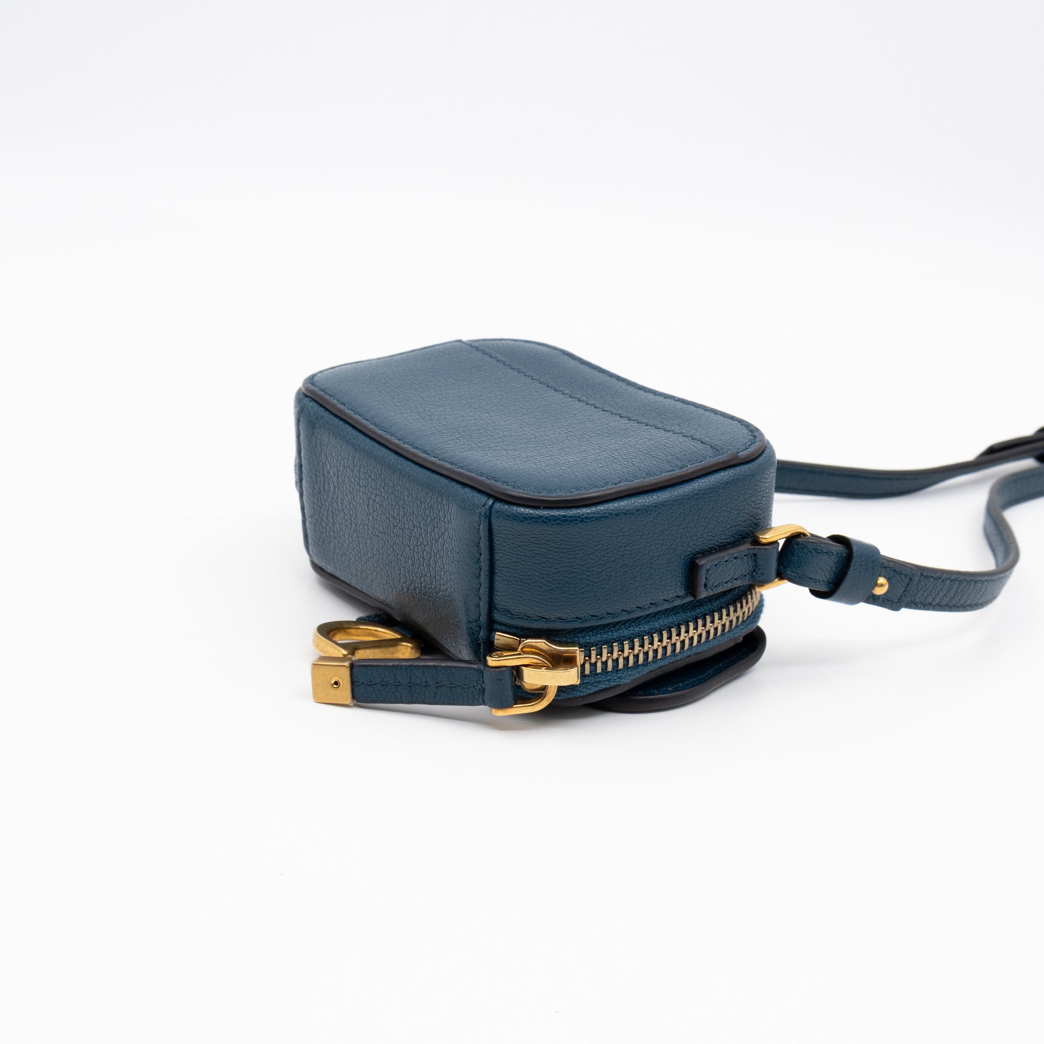 Mini Saddle Crossbody Pouch Steel Blue Leather