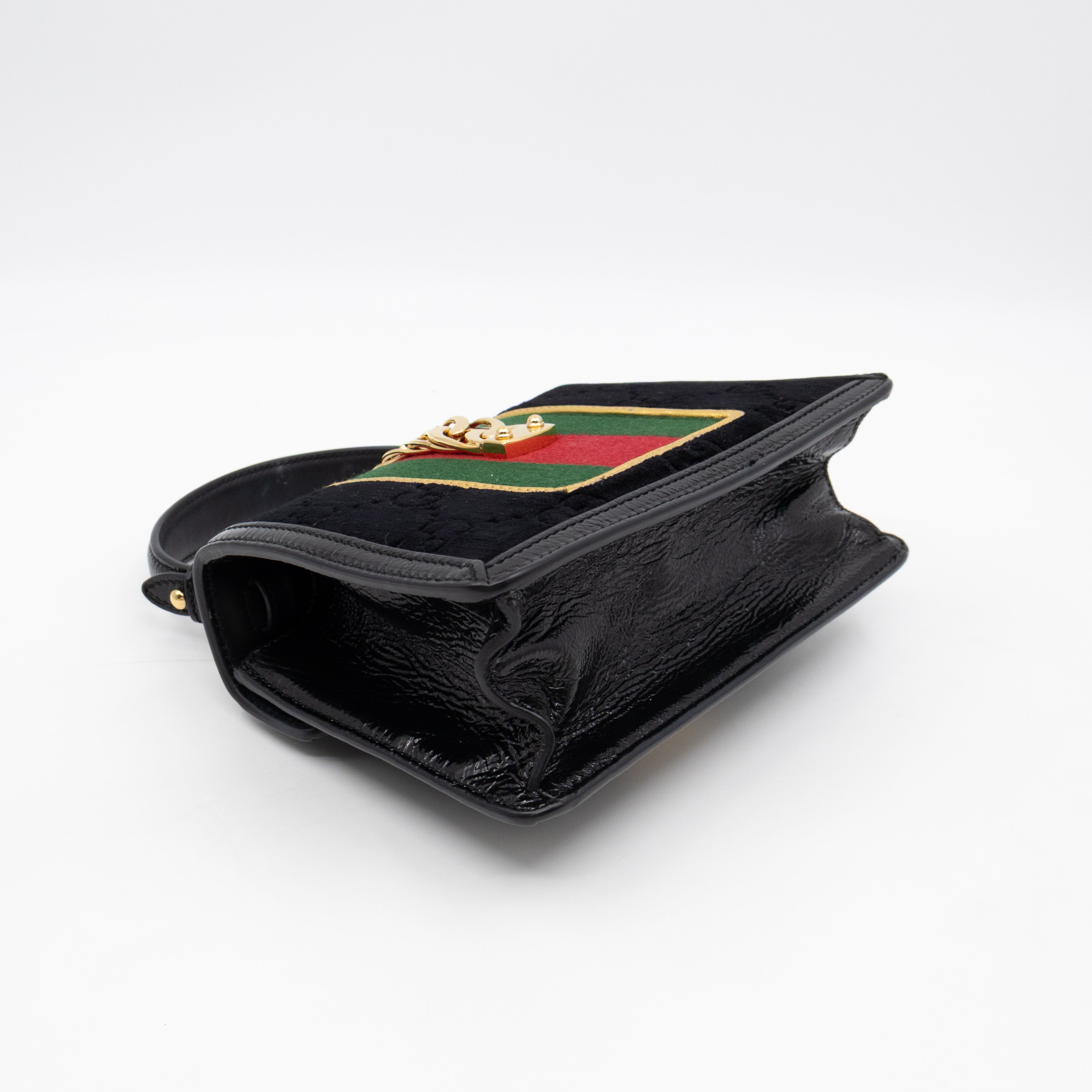 Sylvie Mini Top Handle Black Velvet Patent Leather