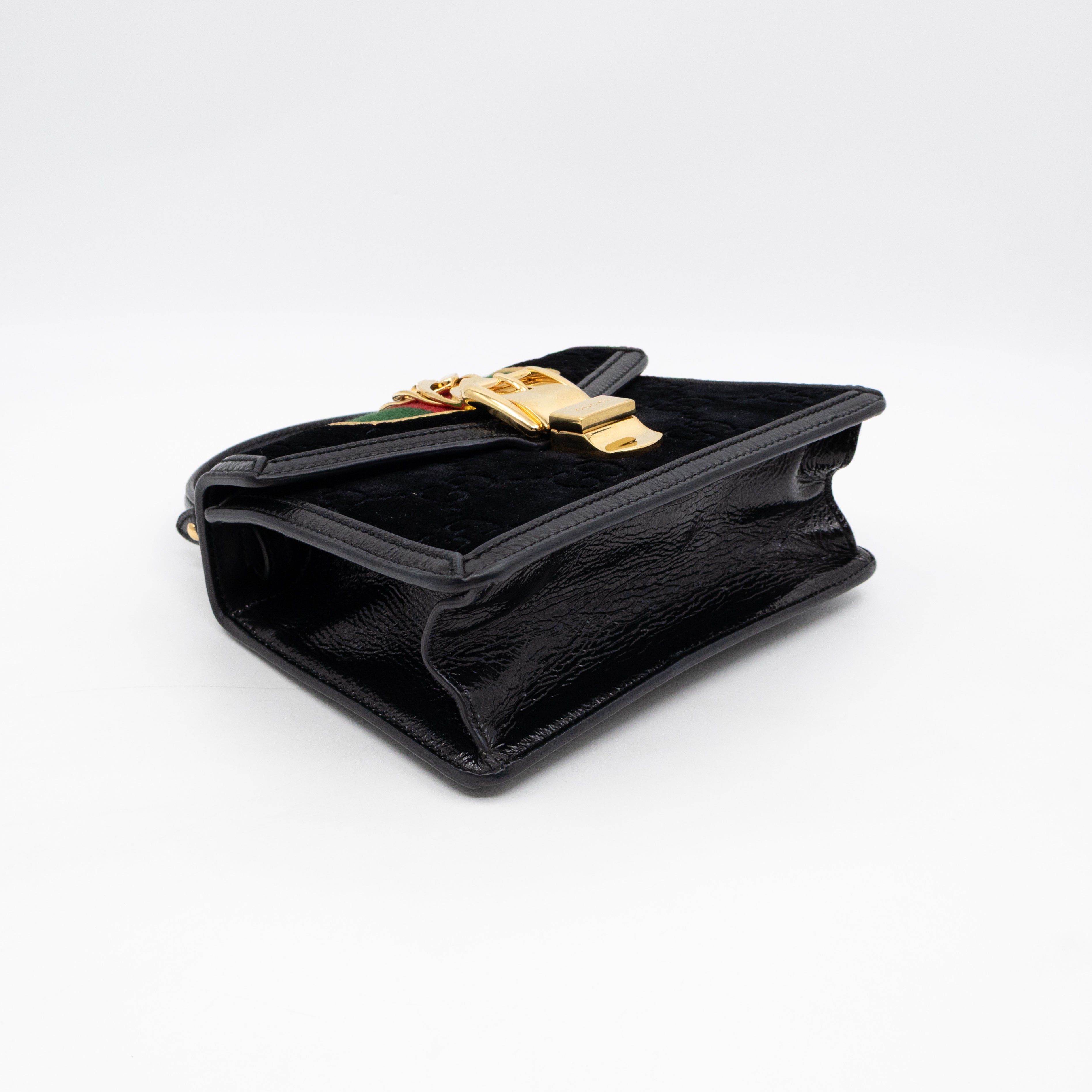 Sylvie Mini Top Handle Black Velvet Patent Leather