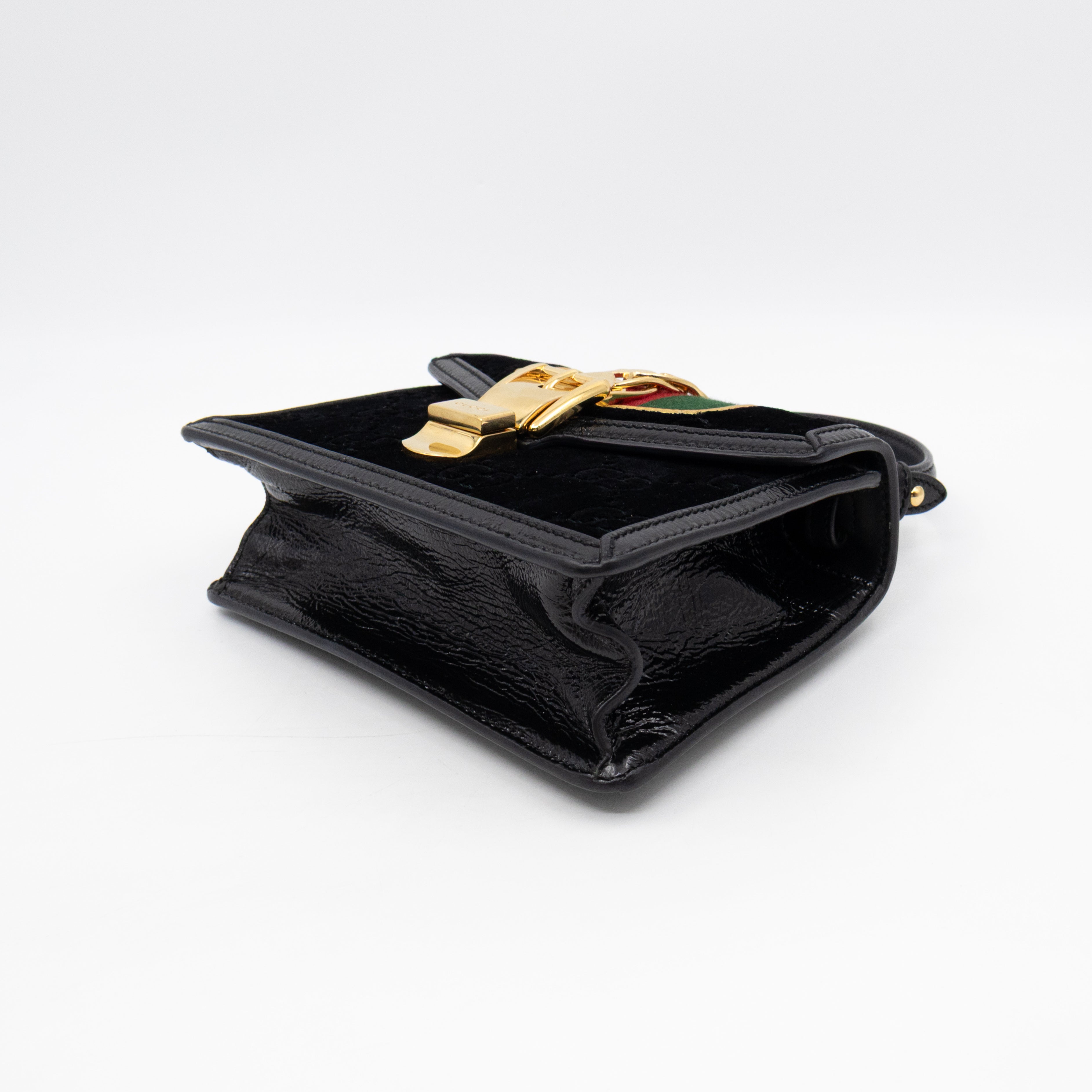 Sylvie Mini Top Handle Black Velvet Patent Leather