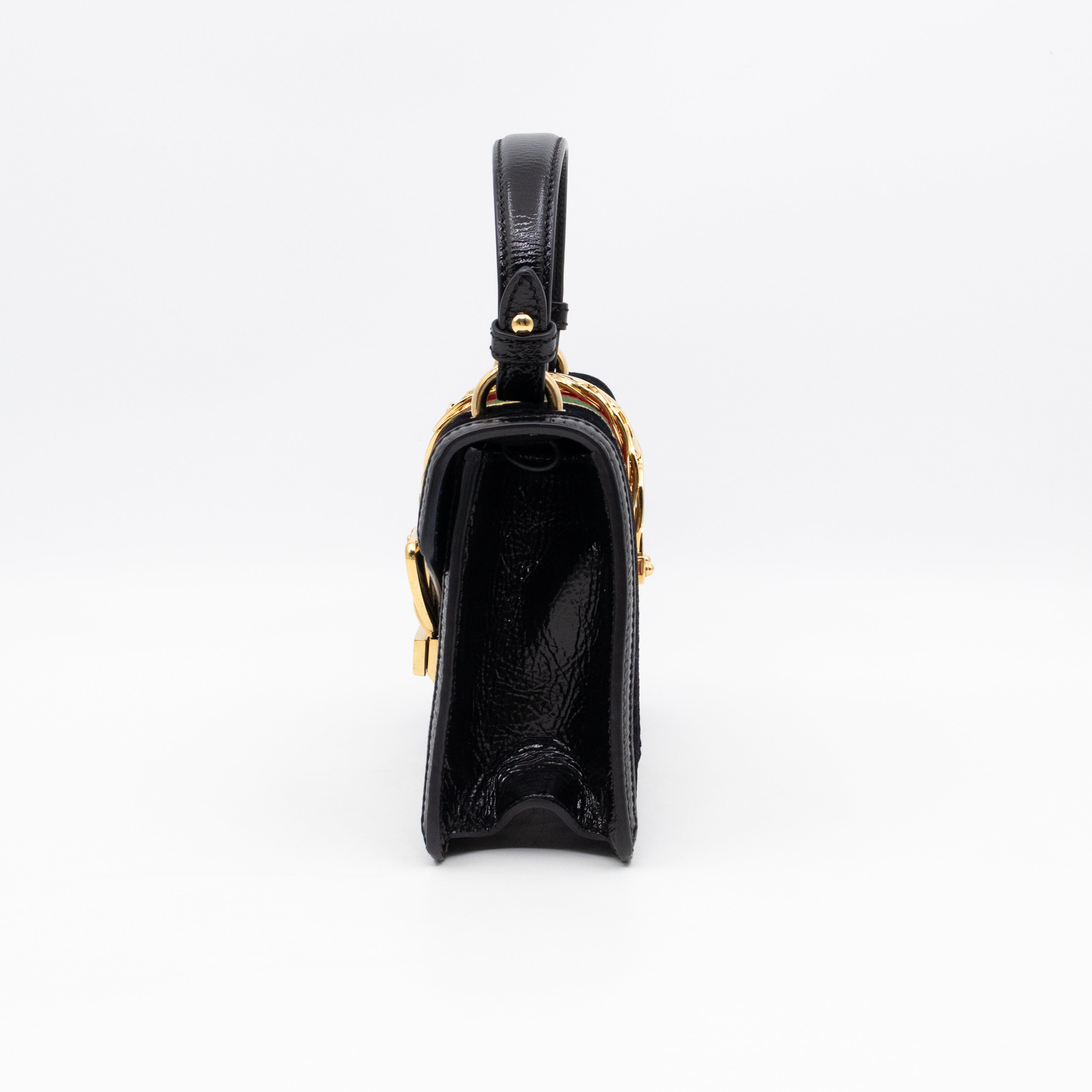 Sylvie Mini Top Handle Black Velvet Patent Leather