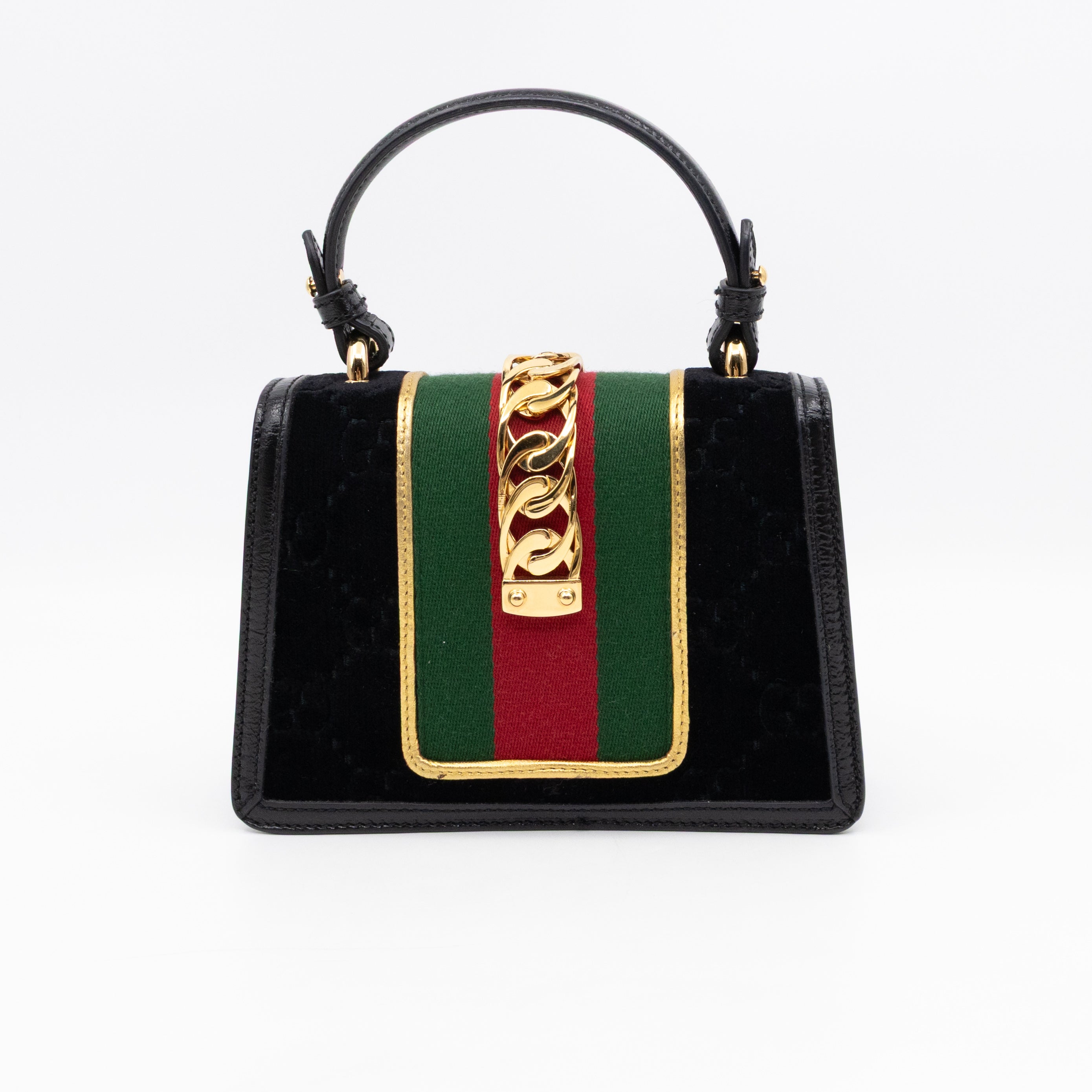 Sylvie Mini Top Handle Black Velvet Patent Leather