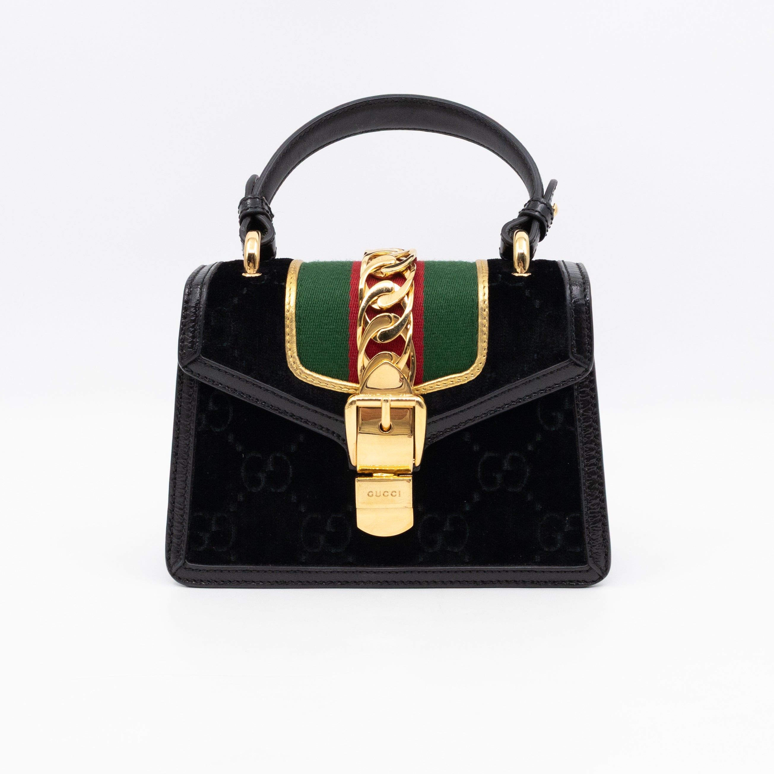 Sylvie Mini Top Handle Black Velvet Patent Leather