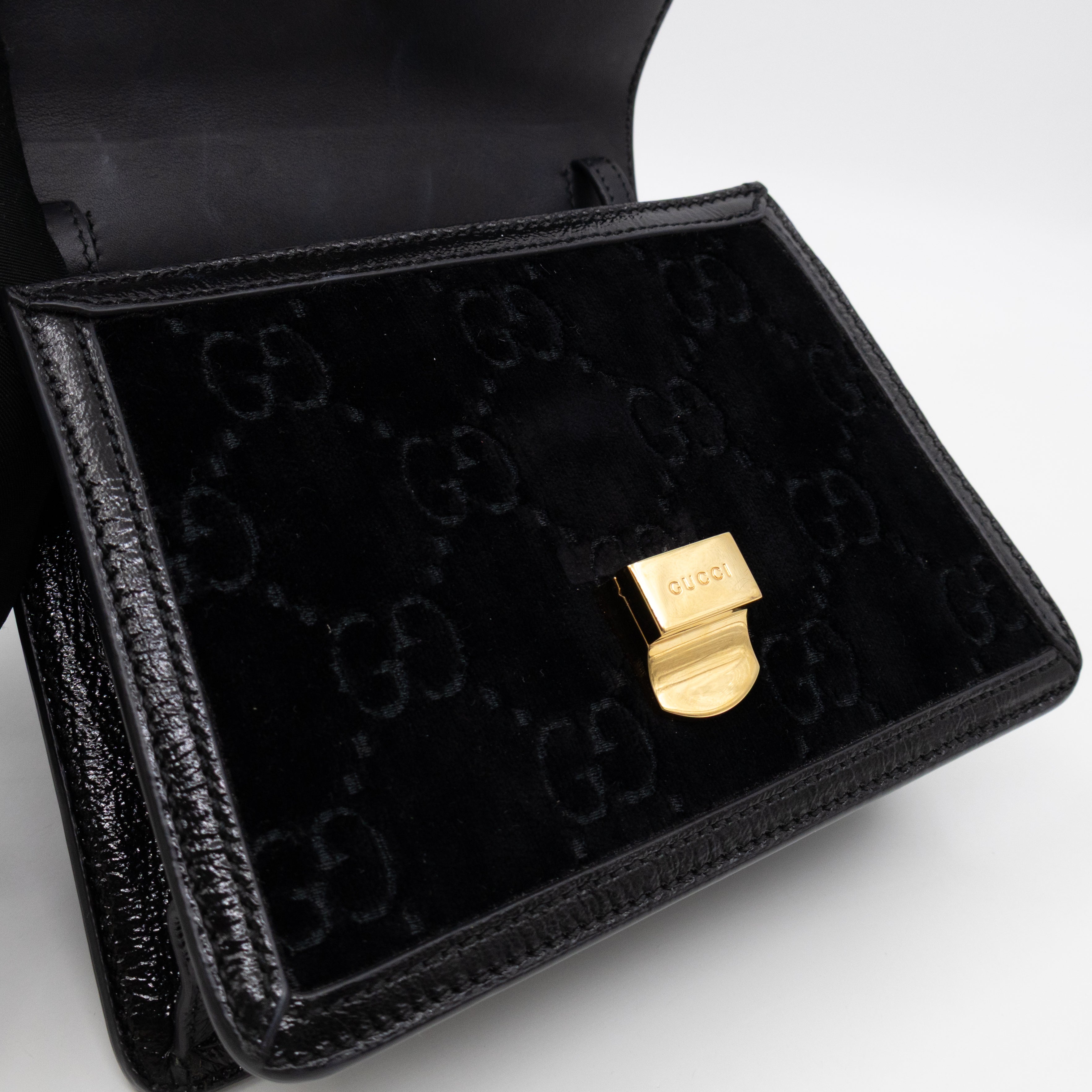 Sylvie Mini Top Handle Black Velvet Patent Leather