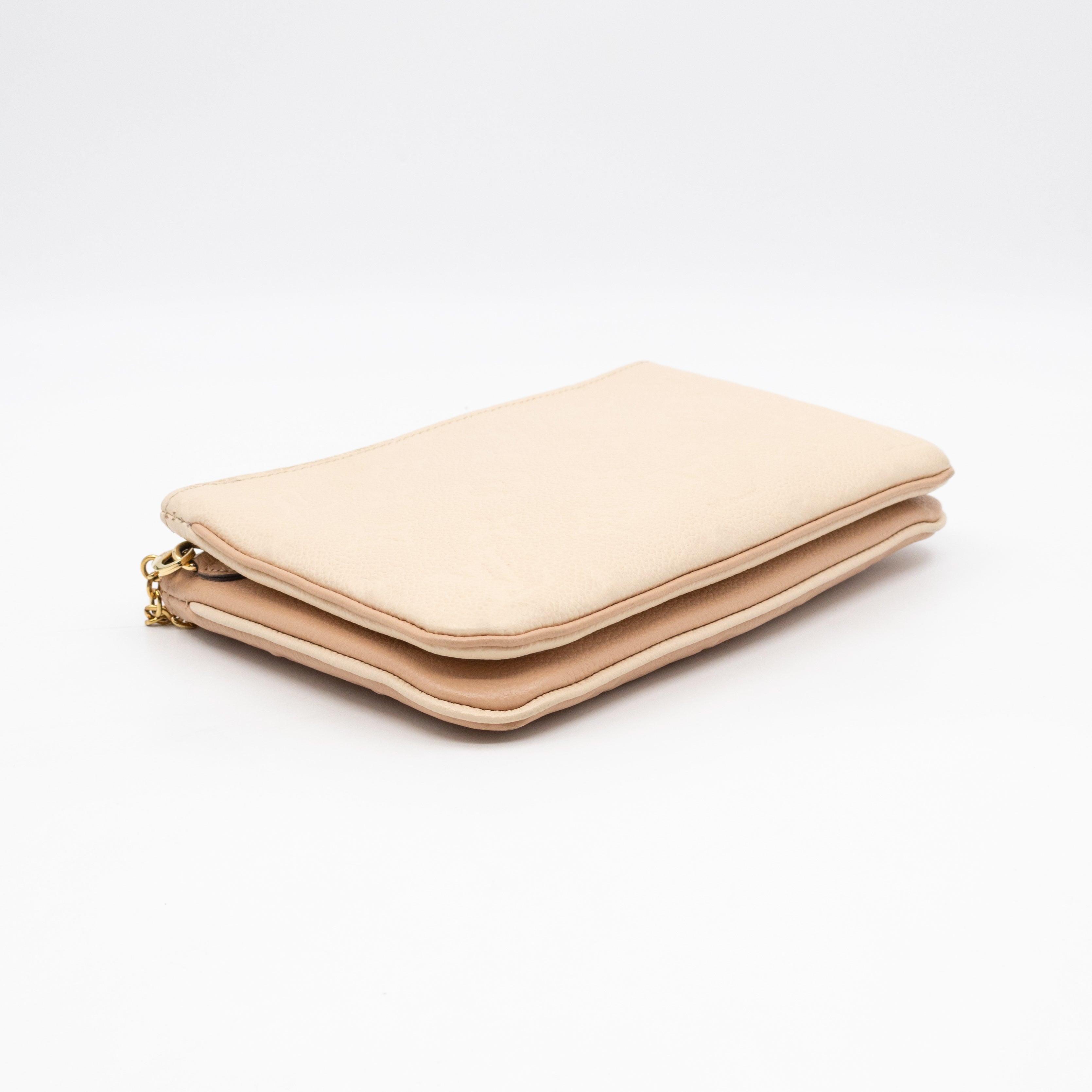 Double Zip Pochette Beige & Rose Creme Monogram Empreinte
