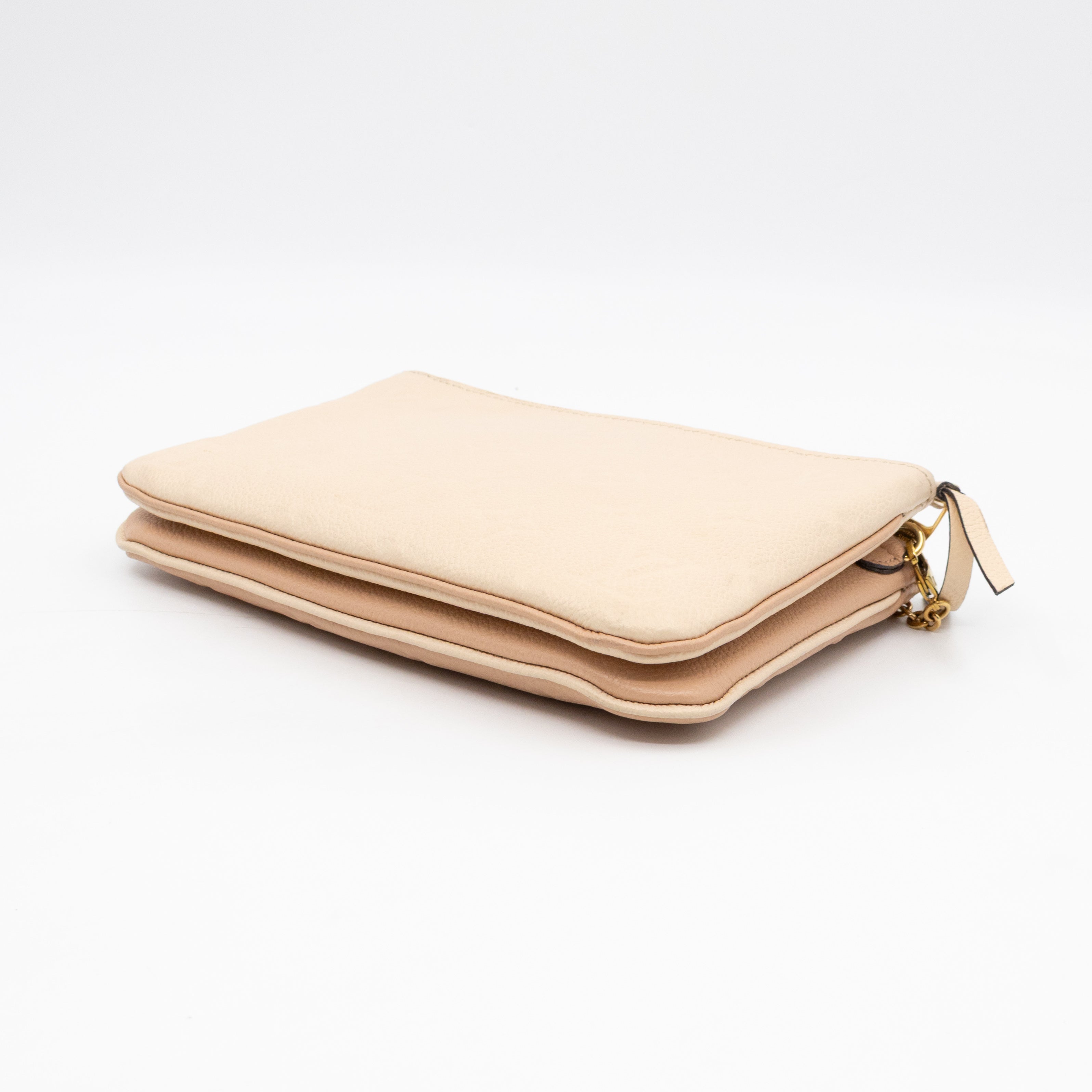 Double Zip Pochette Beige & Rose Creme Monogram Empreinte