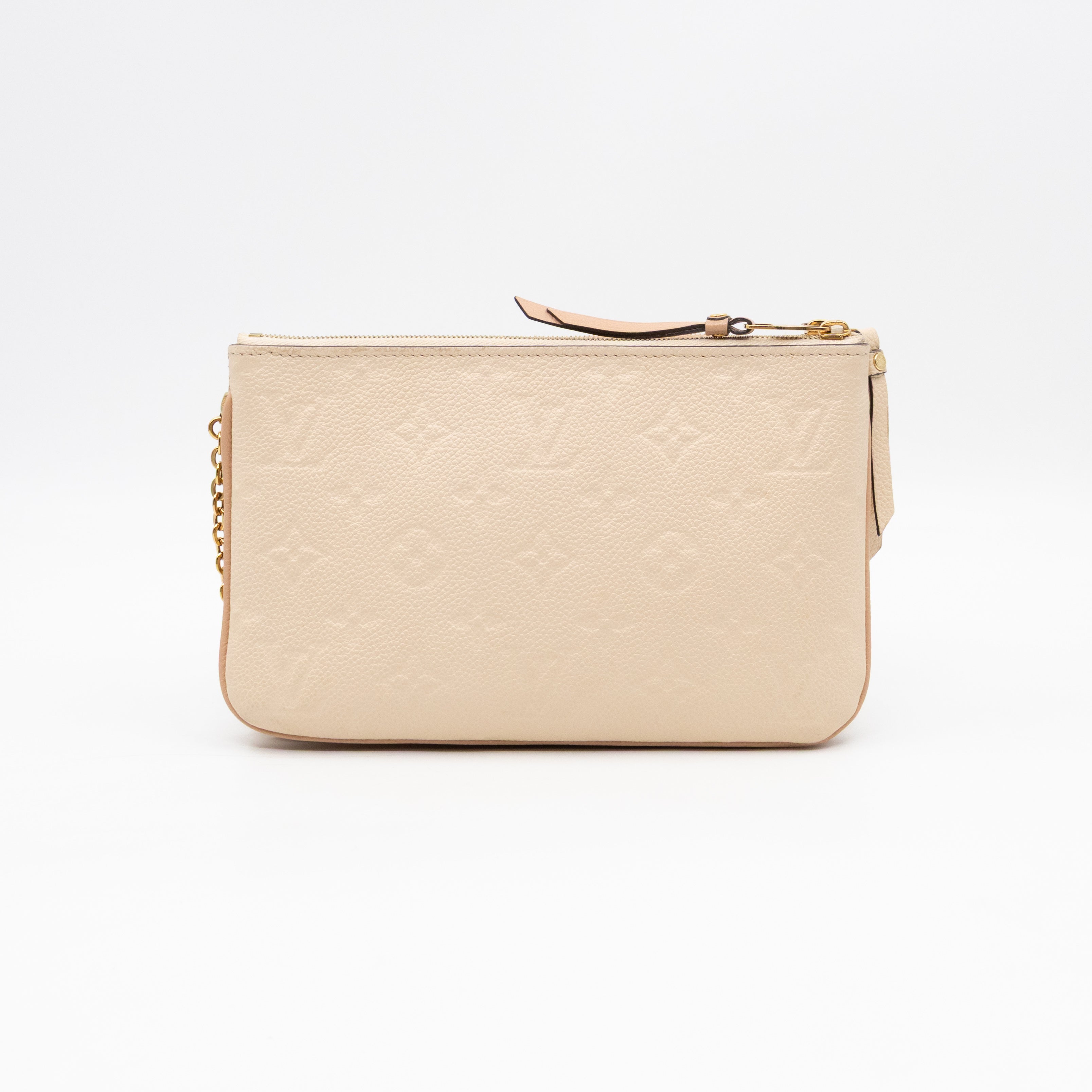 Double Zip Pochette Beige & Rose Creme Monogram Empreinte