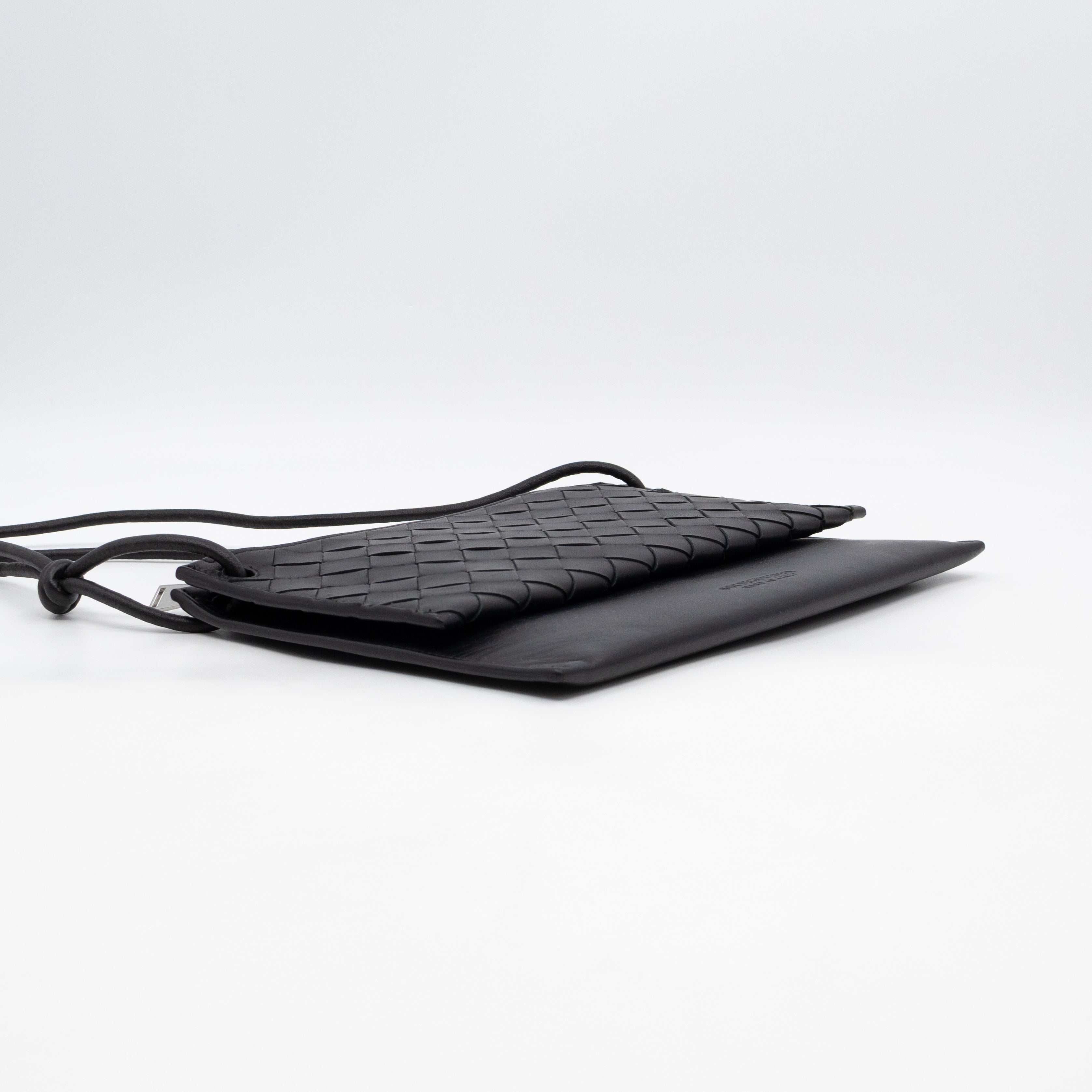 Double Pouch Crossbody Bag Black Intrecciato Leather