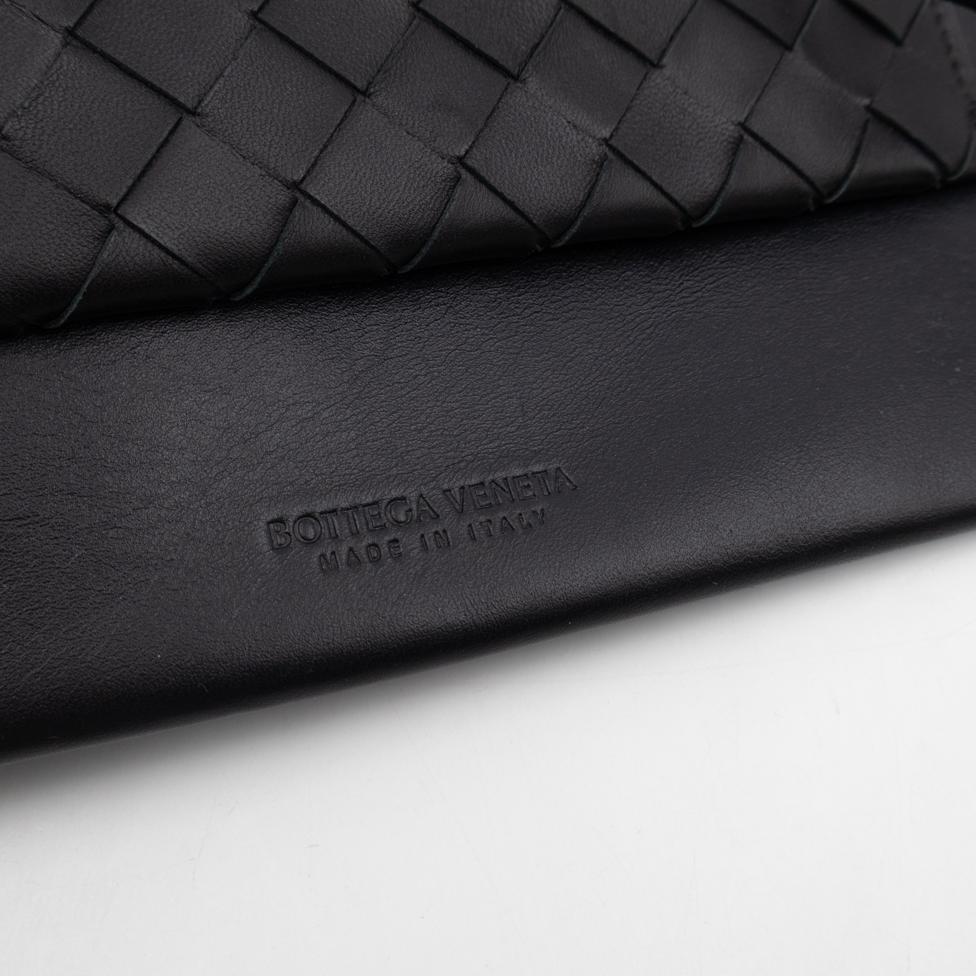 Double Pouch Crossbody Bag Black Intrecciato Leather