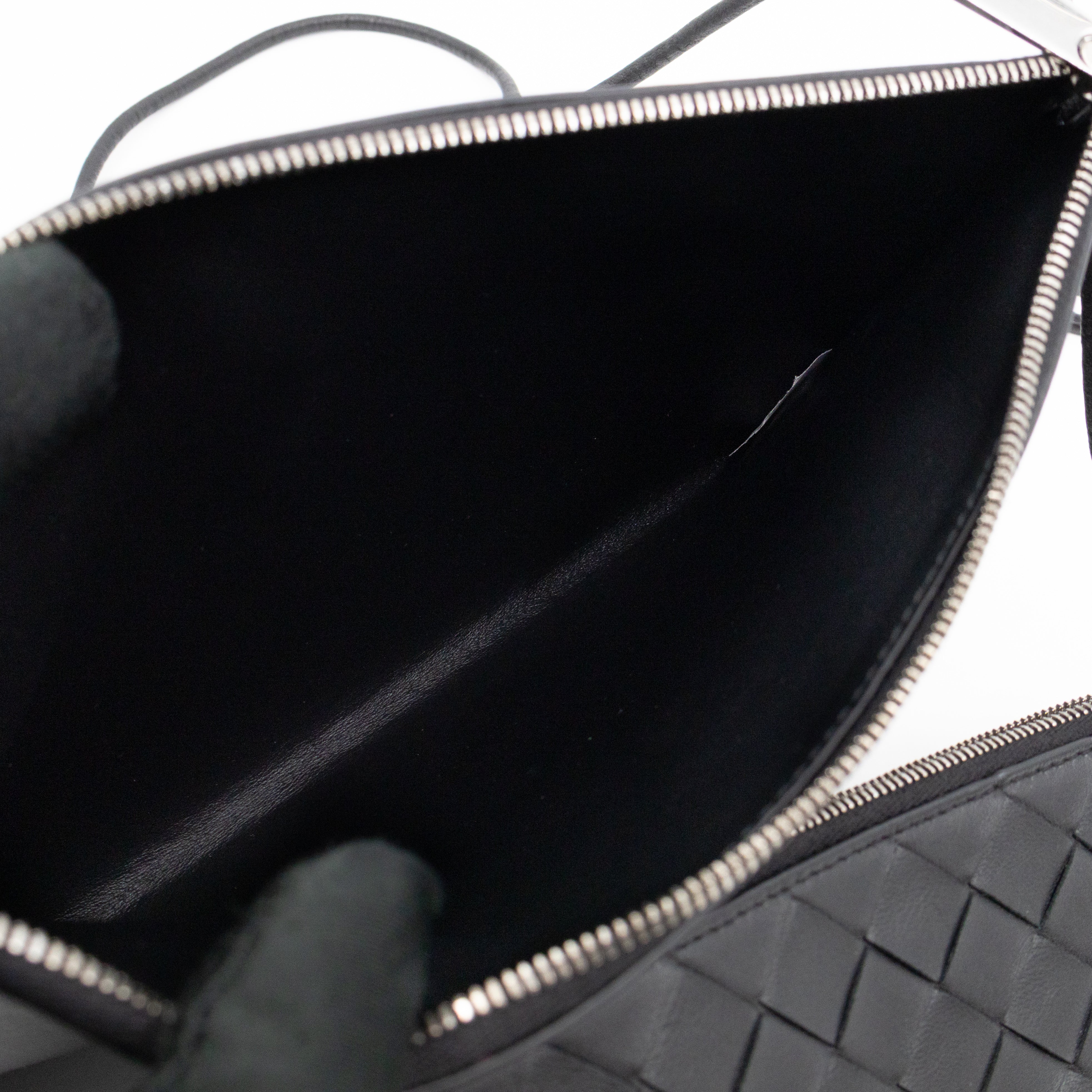 Double Pouch Crossbody Bag Black Intrecciato Leather