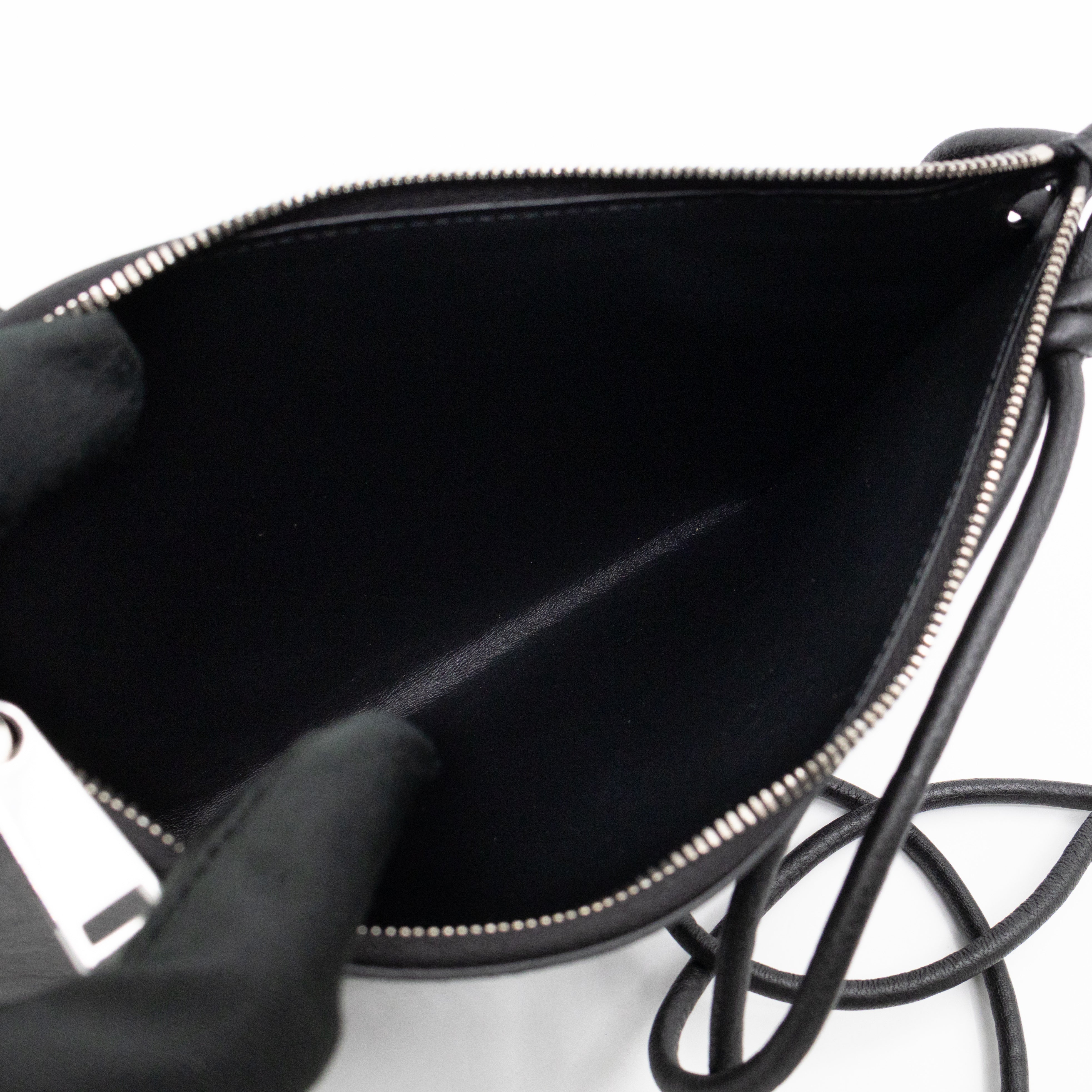 Double Pouch Crossbody Bag Black Intrecciato Leather